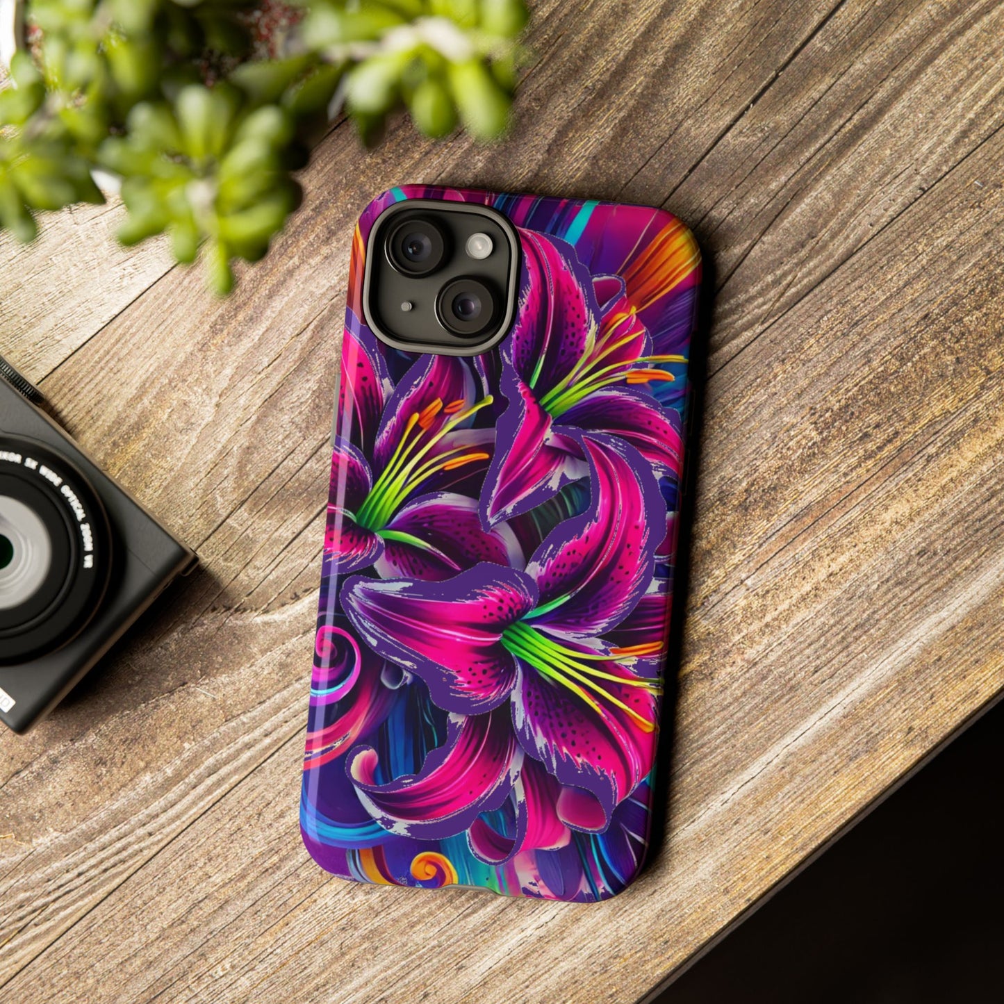 Neon Lily Illustration Tough Case | Floral Phone Cover