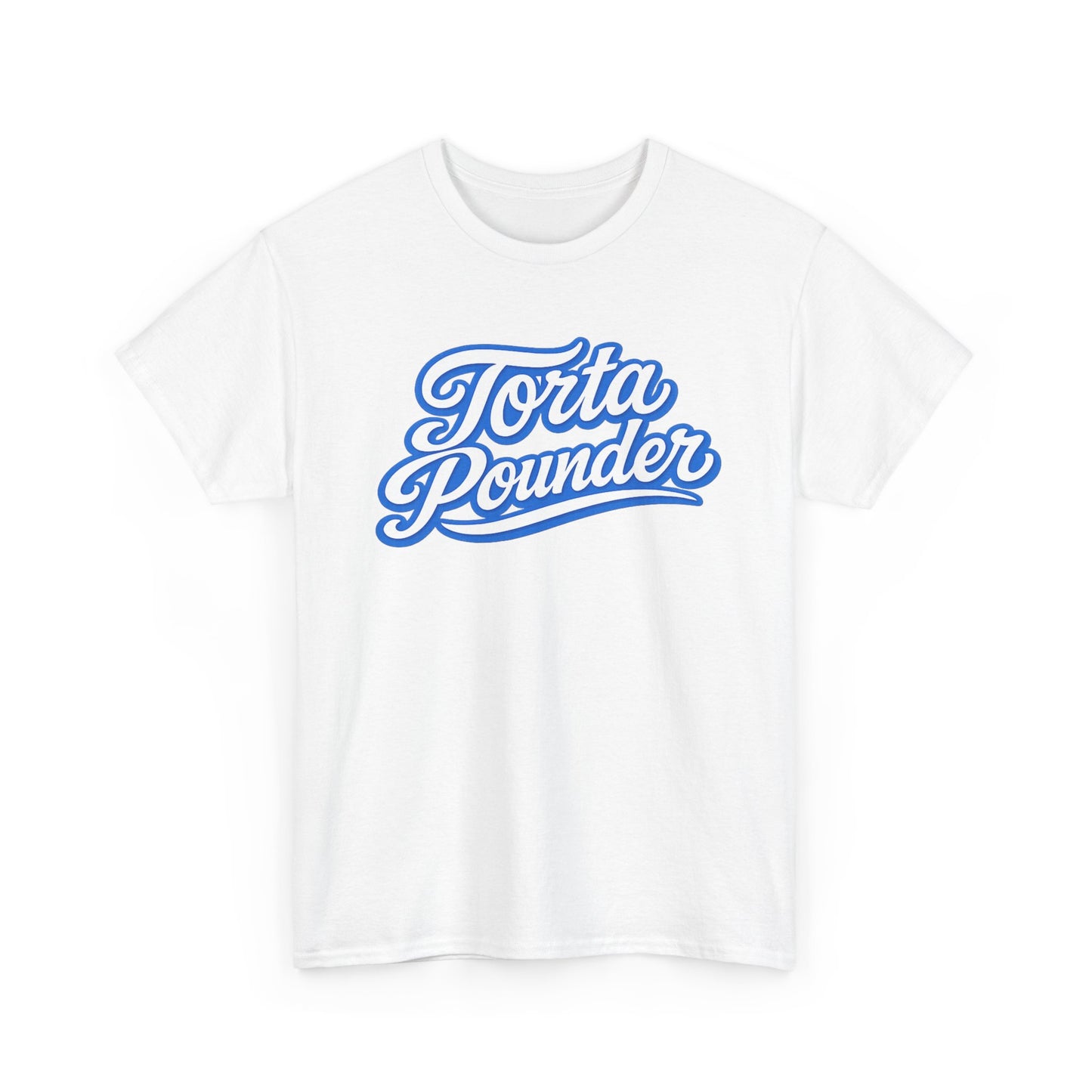 Torta Pounder Script Tee — Retro Blue Logo Graphic T-Shirt
