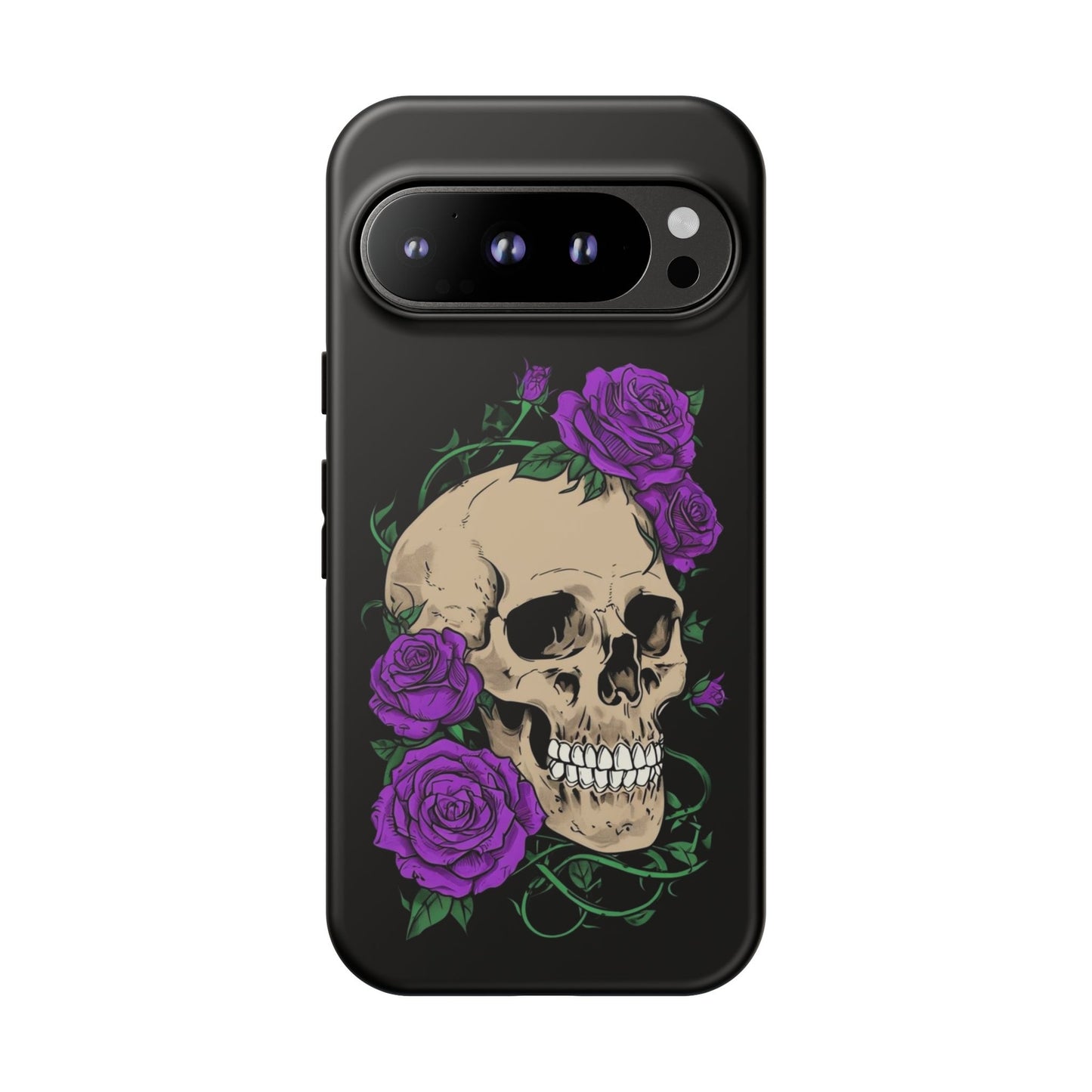 Skull Flower Phone Case, Edgy Floral Phone Cover, Tough Phone Cases, Gothic