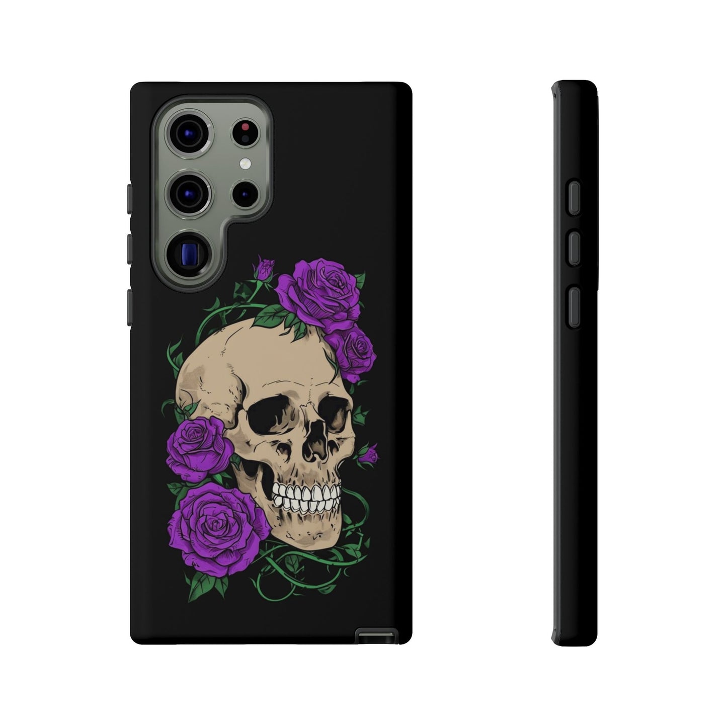 Skull Flower Phone Case, Edgy Floral Phone Cover, Tough Phone Cases, Gothic