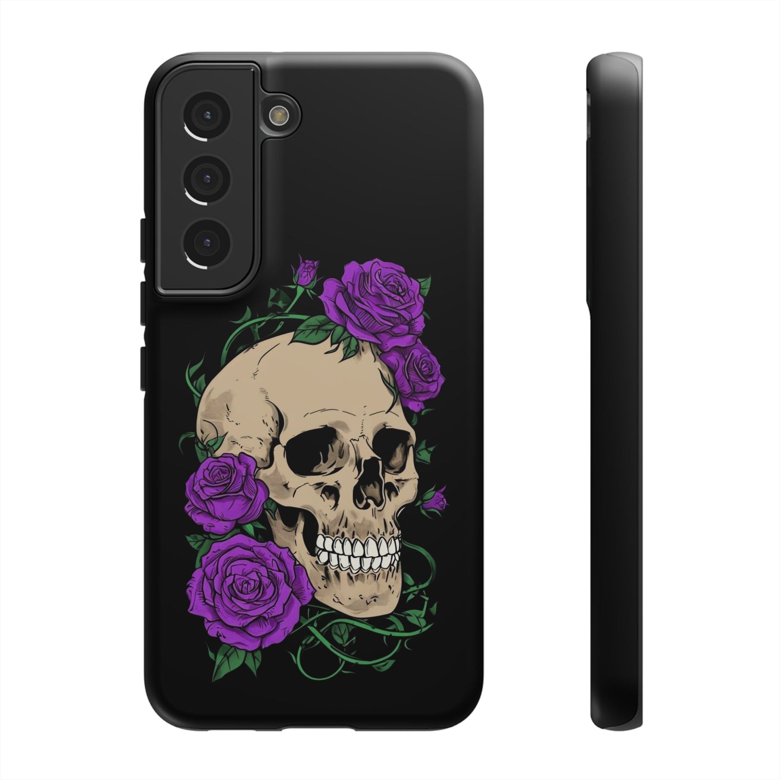 Skull Flower Phone Case, Edgy Floral Phone Cover, Tough Phone Cases, Gothic