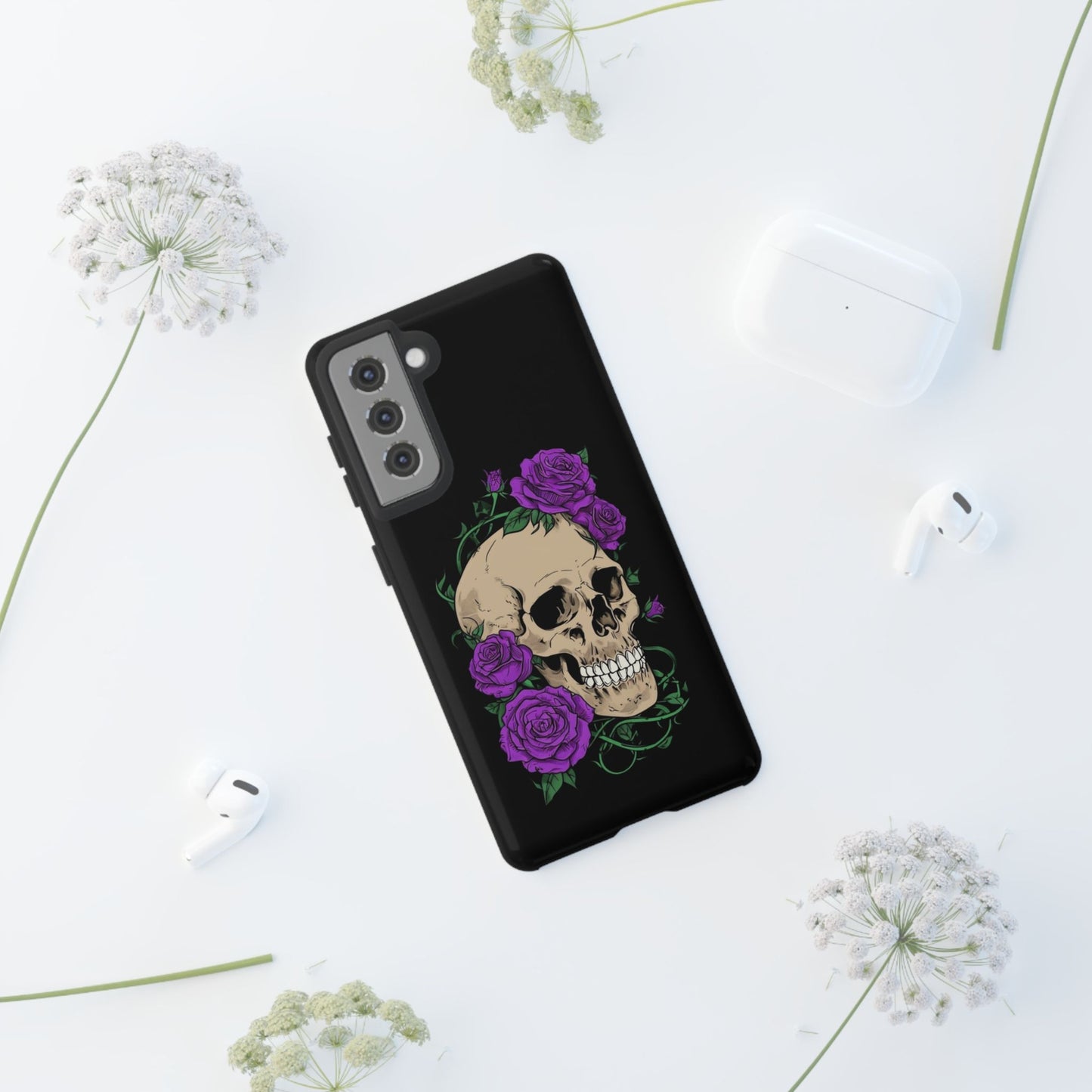 Skull Flower Phone Case, Edgy Floral Phone Cover, Tough Phone Cases, Gothic