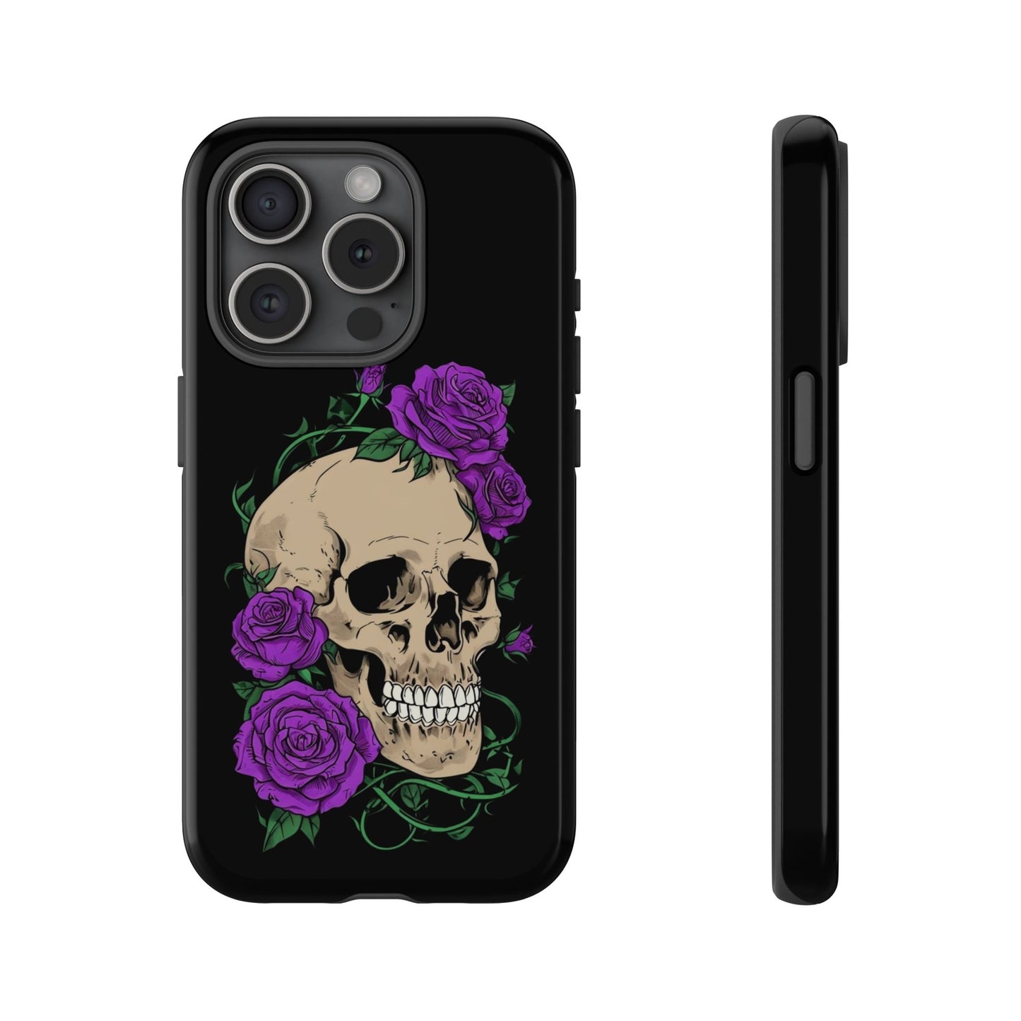 Skull Flower Phone Case, Edgy Floral Phone Cover, Tough Phone Cases, Gothic