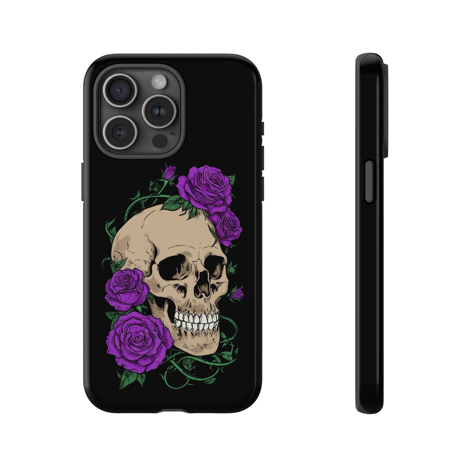 Skull Flower Phone Case, Edgy Floral Phone Cover, Tough Phone Cases, Gothic