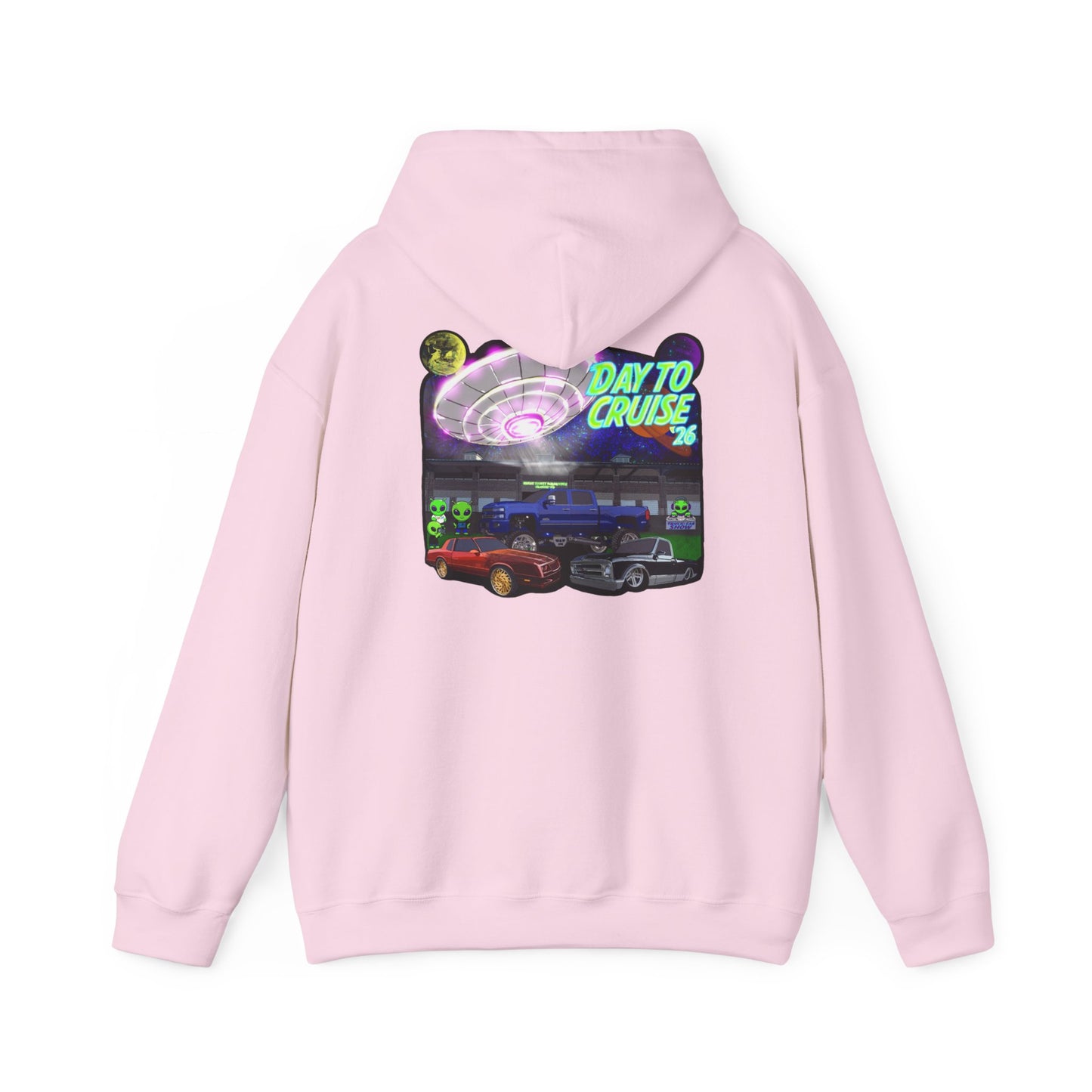 Cruise Night Hoodie — "Day To Cruise" Retro UFO Car Graphic