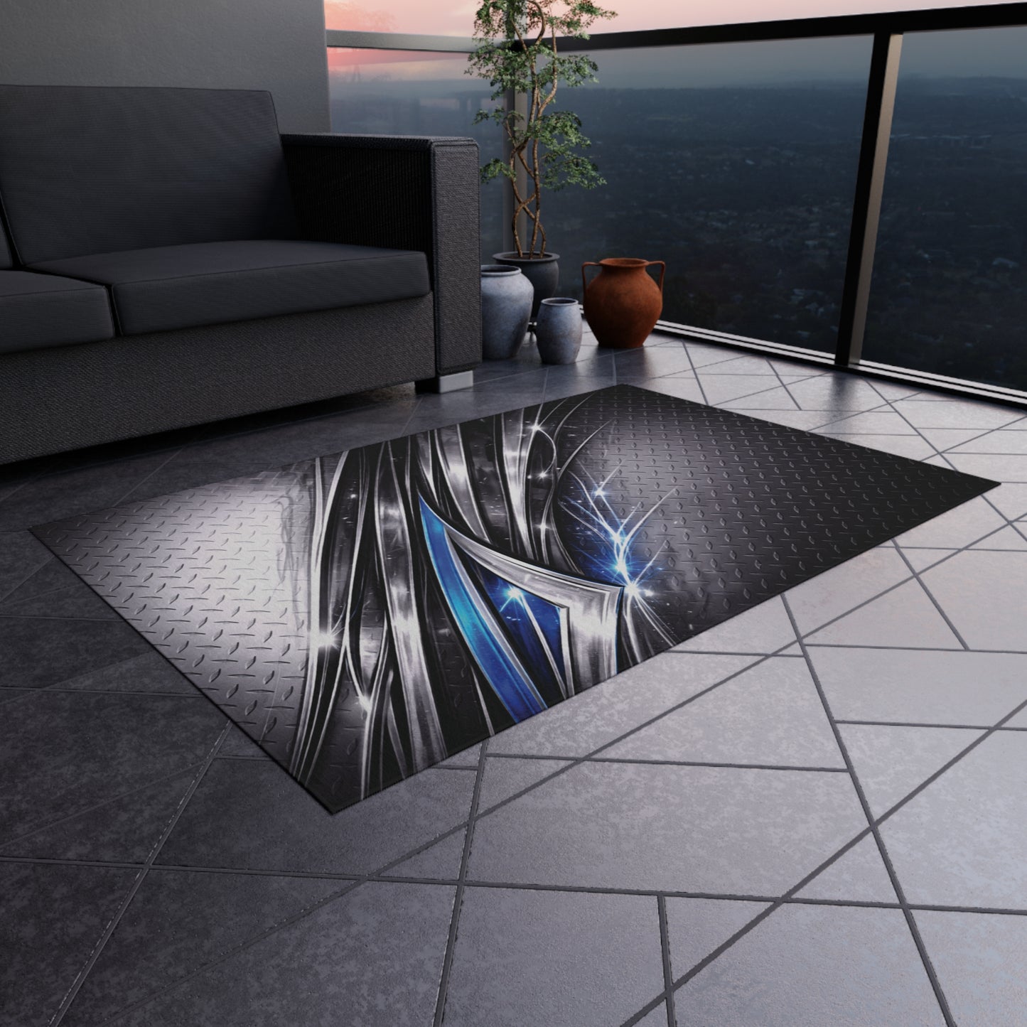 Man Cave Diamond Plate Outdoor Rug — Shop Garage Graphics Doormat