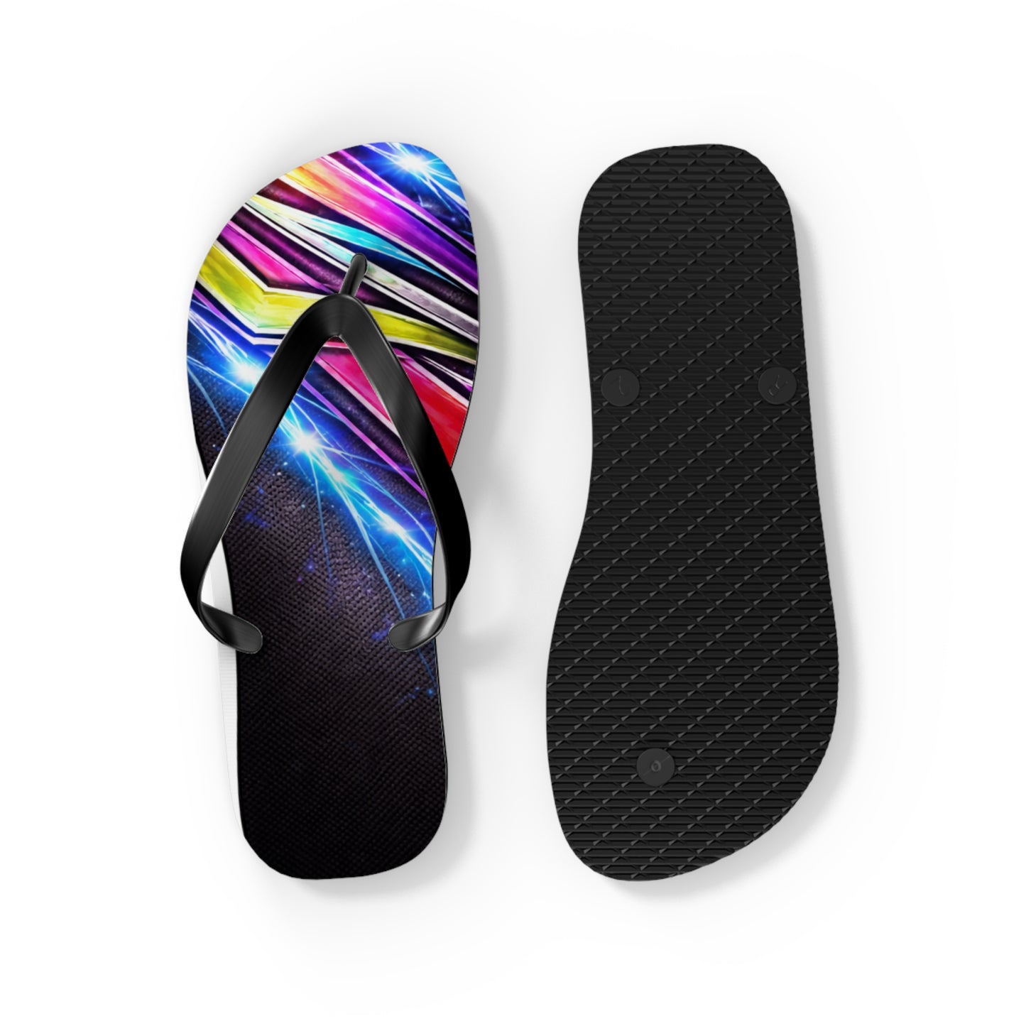 Neon Galaxy Flip Flops — Colorful Space Wave Beach Sandals