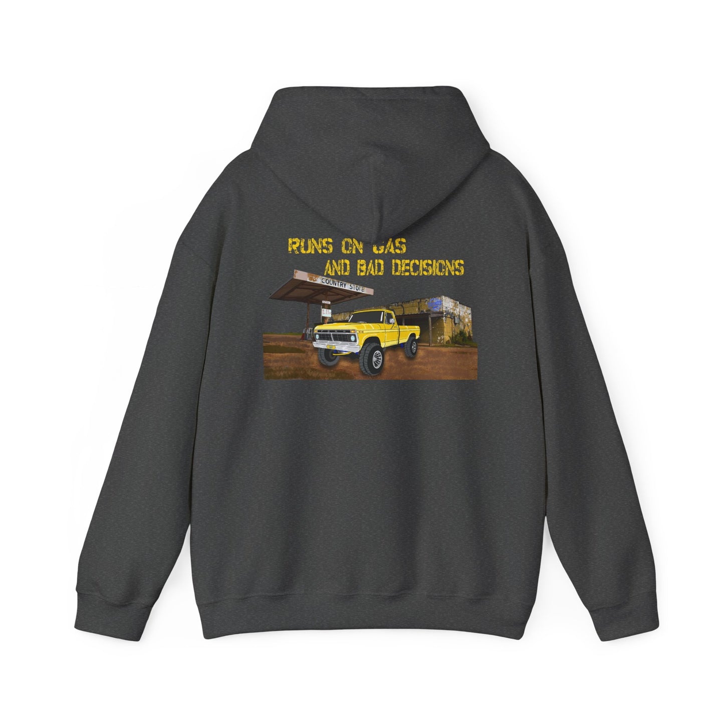 Hoodie — "Runs on Gas and Bad Decisions" Vintage Truck Graphic Hoodie