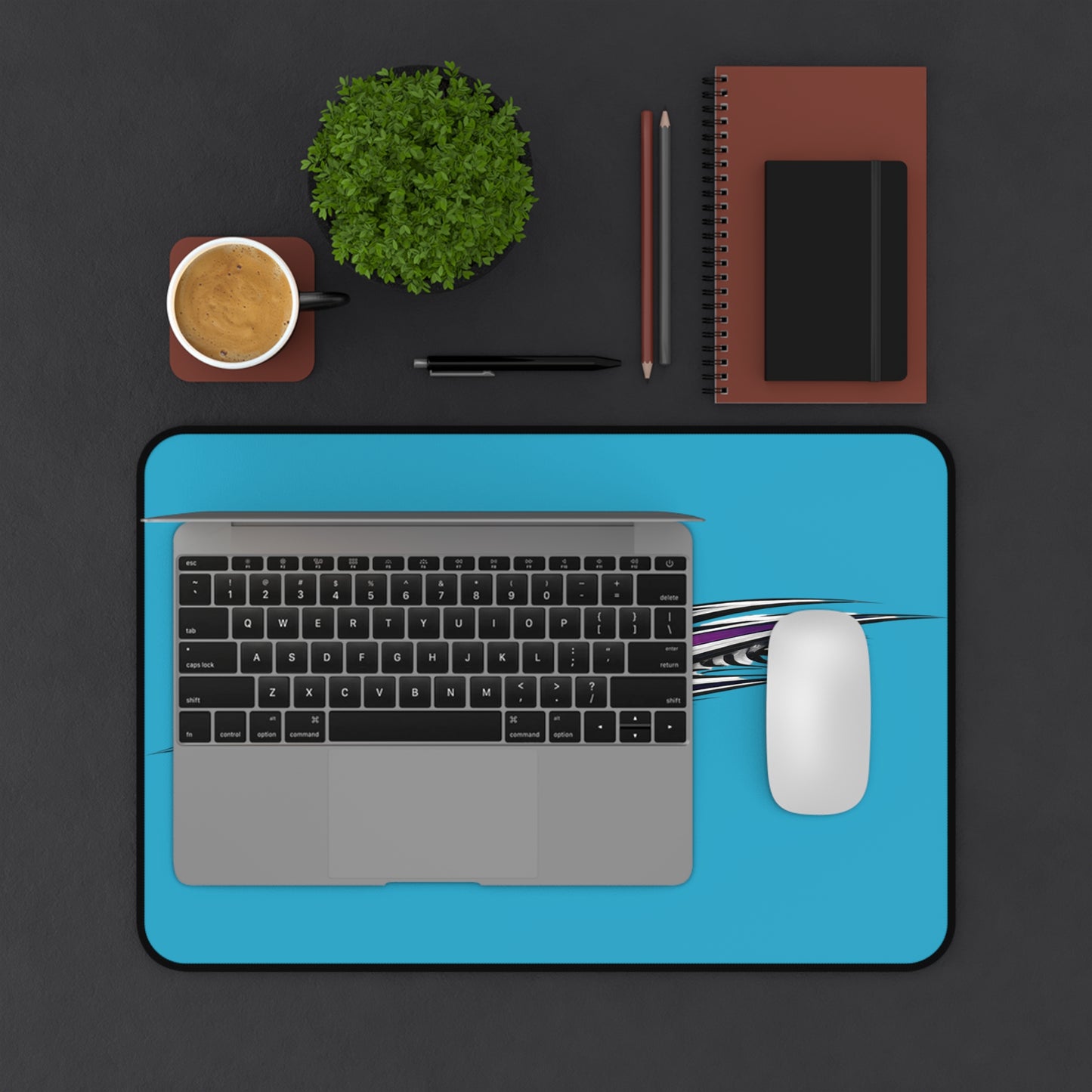Retro Pinstripe Graphic Desk Mat | Blue Racing Stripe Mousepad