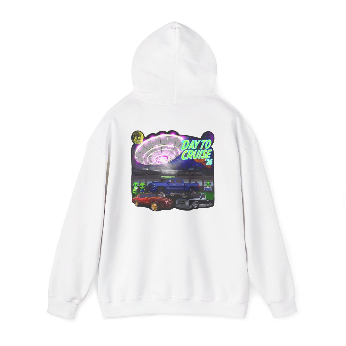 Cruise Night Hoodie — "Day To Cruise" Retro UFO Car Graphic