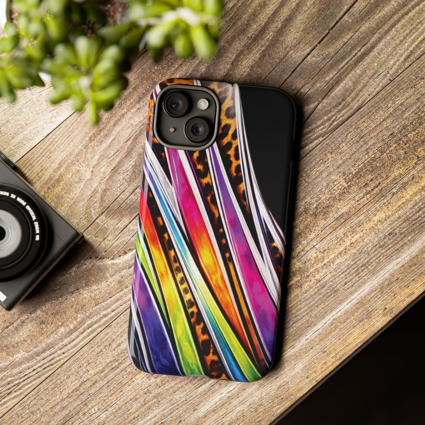 Colorful Stripes & Leopard Print Phone Case