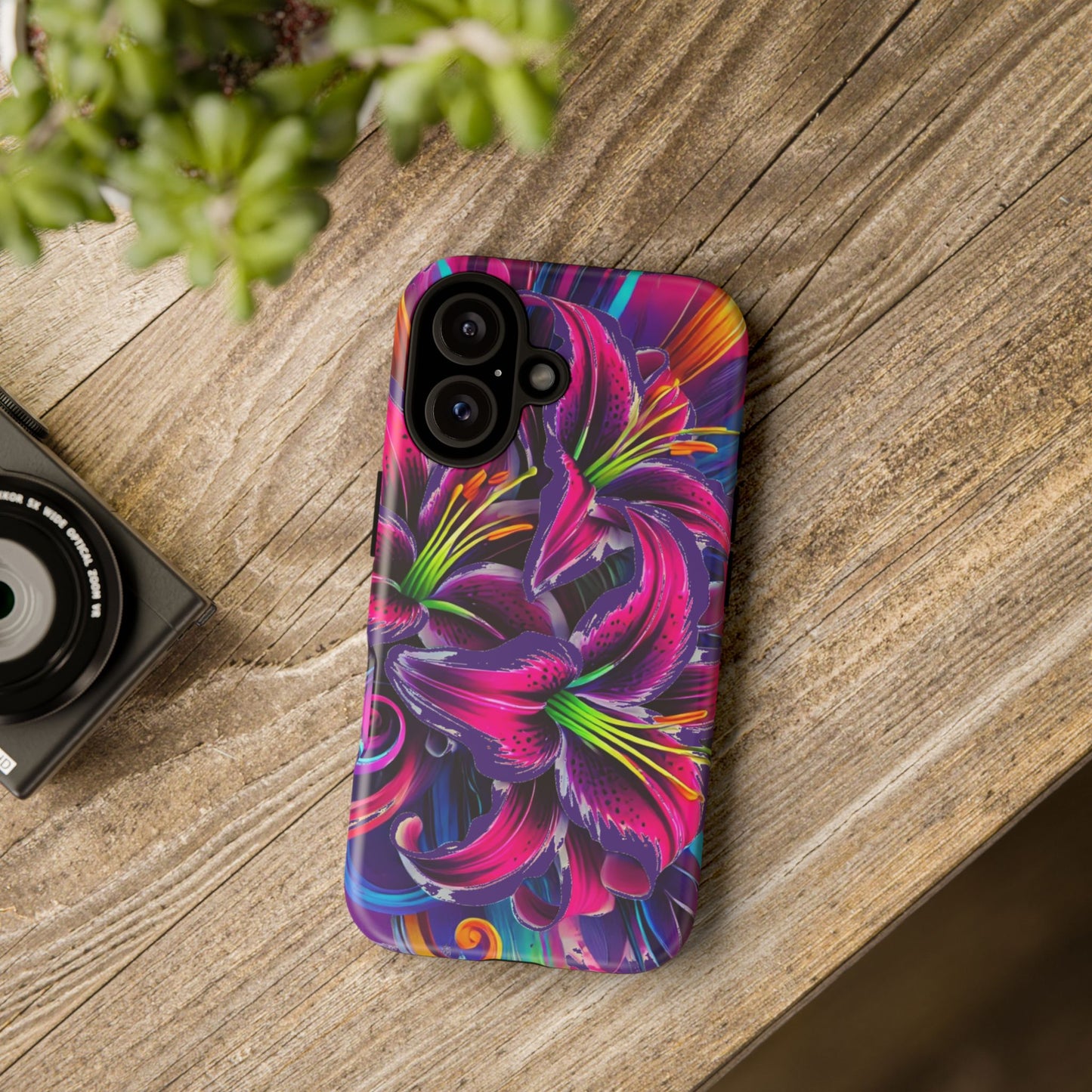 Neon Lily Illustration Tough Case | Floral Phone Cover