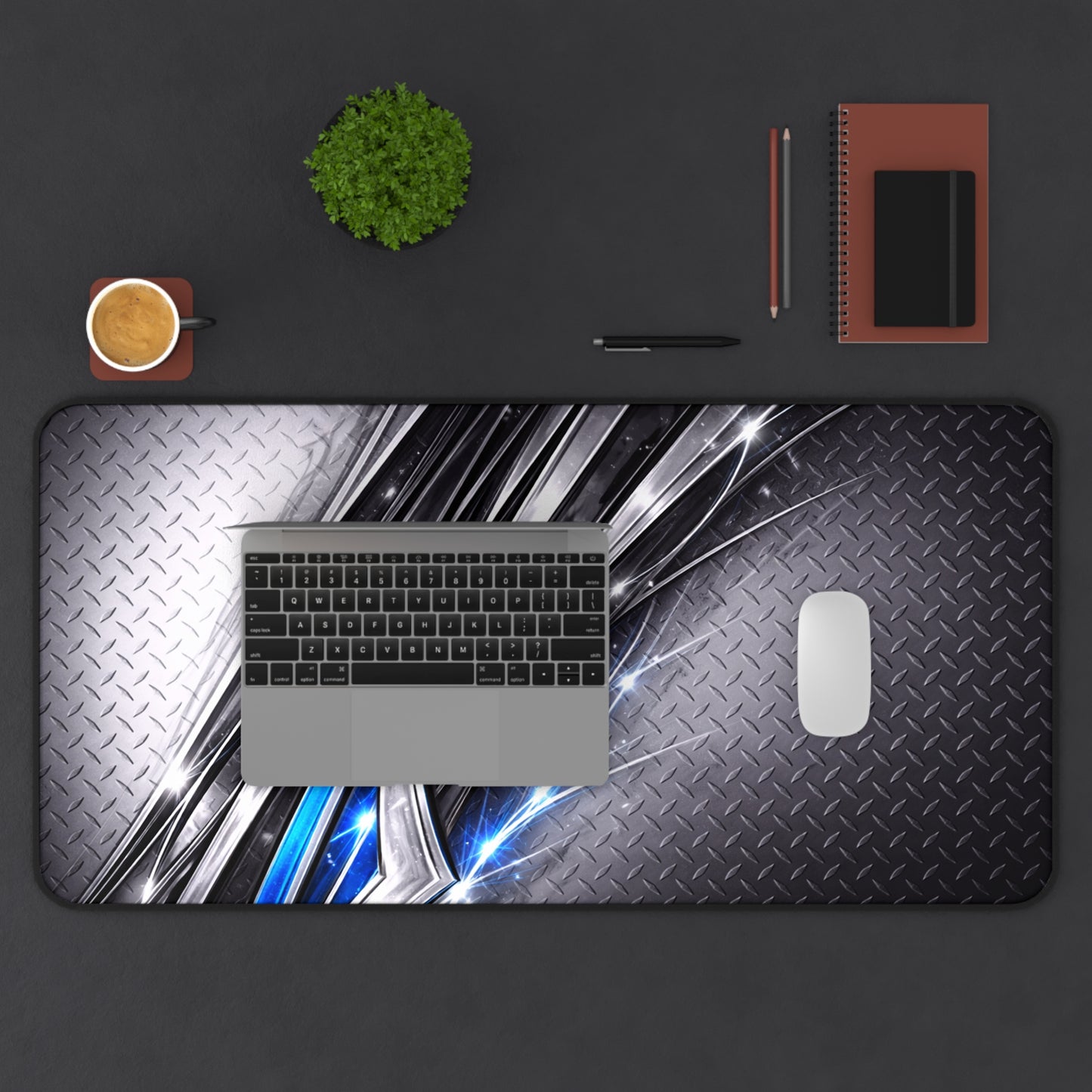 Futuristic Metallic Blue Abstract Desk Mat | Gaming Office Mousepad