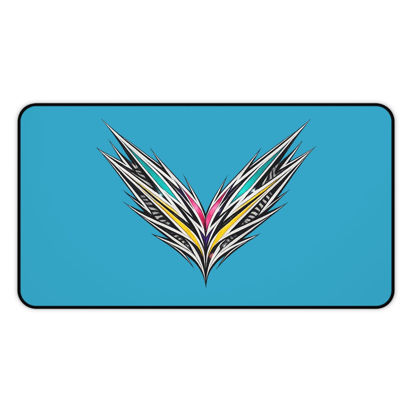 Abstract Feather Burst Desk Mat | Blue Gaming Mousepad