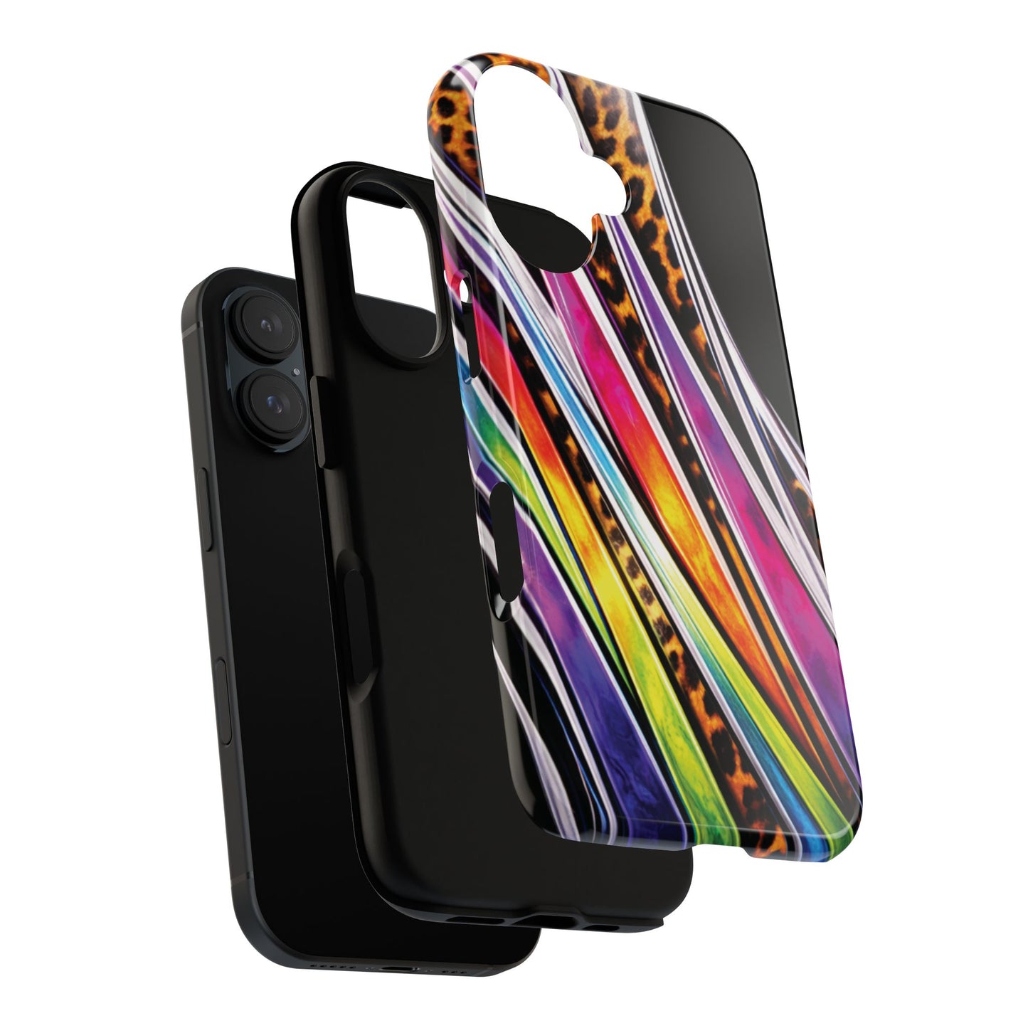Colorful Stripes & Leopard Print Phone Case