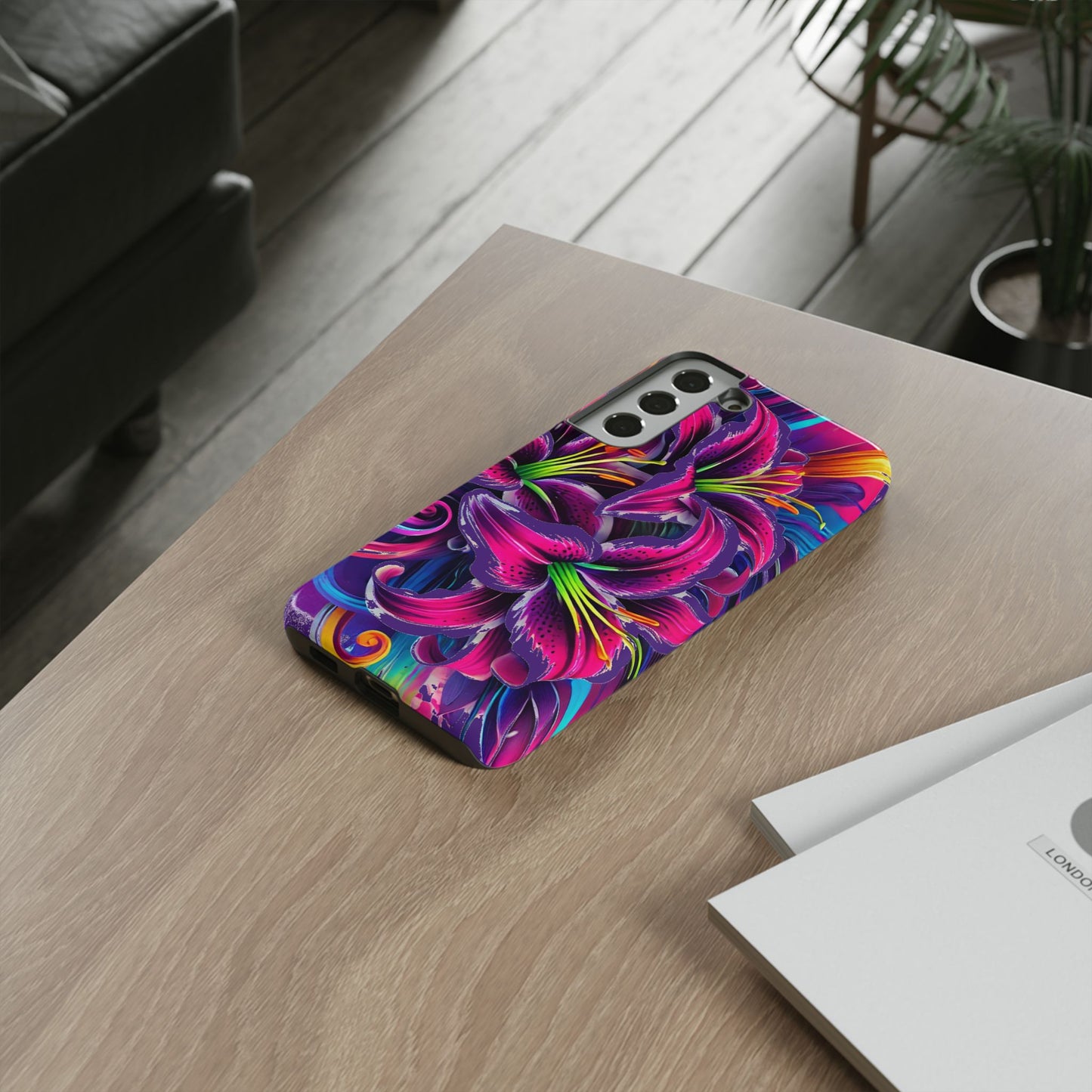 Neon Lily Illustration Tough Case | Floral Phone Cover