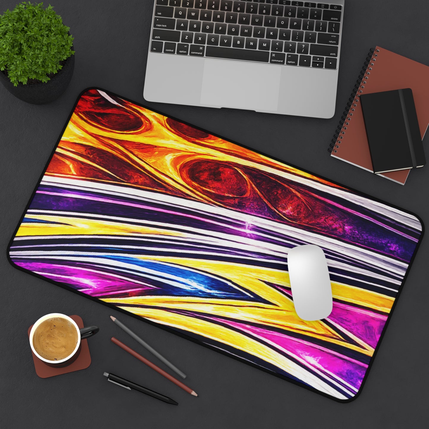 Abstract Flame Waves Desk Mat | Colorful Lightning Pattern