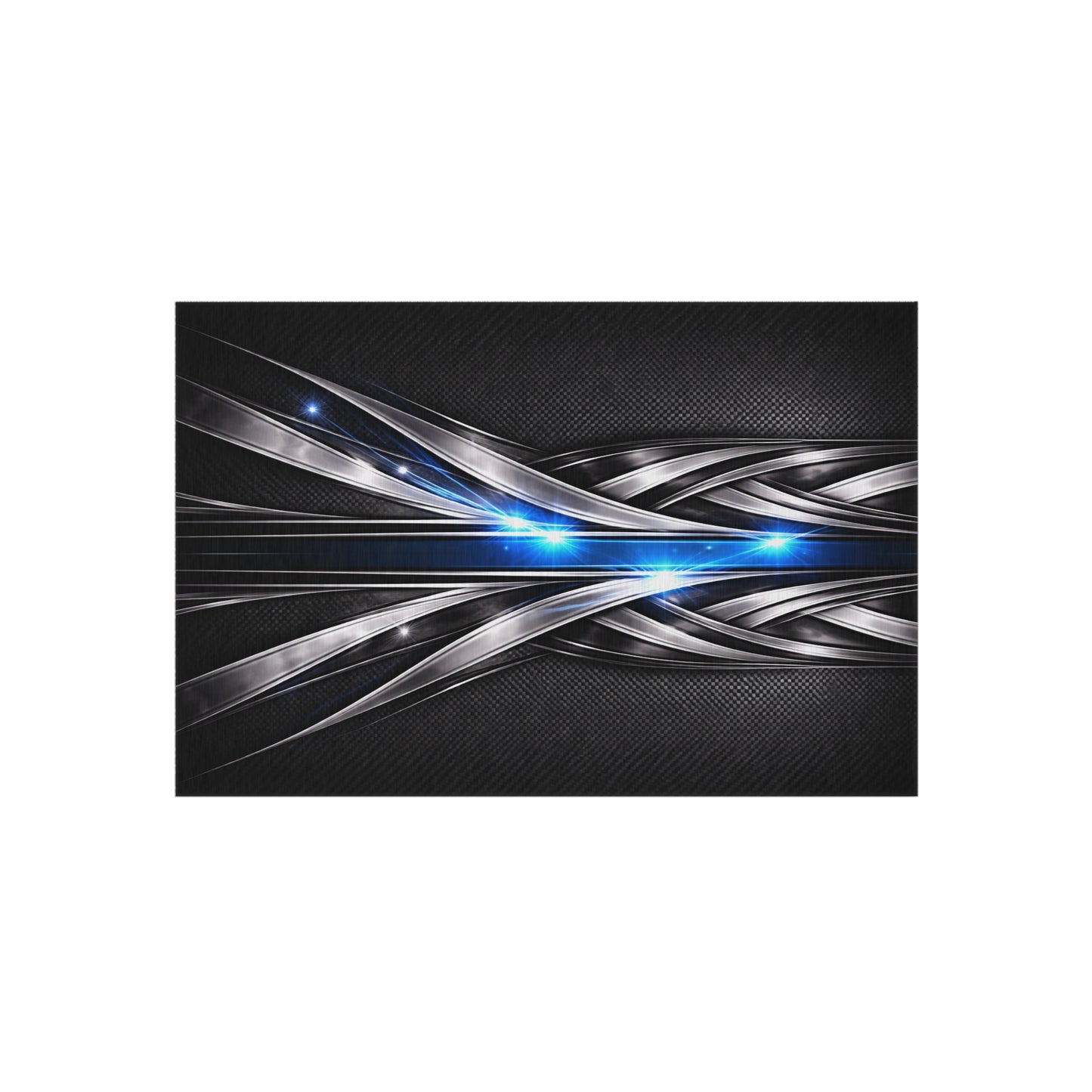 Futuristic Metal Weave Outdoor Rug with Blue Light Accents