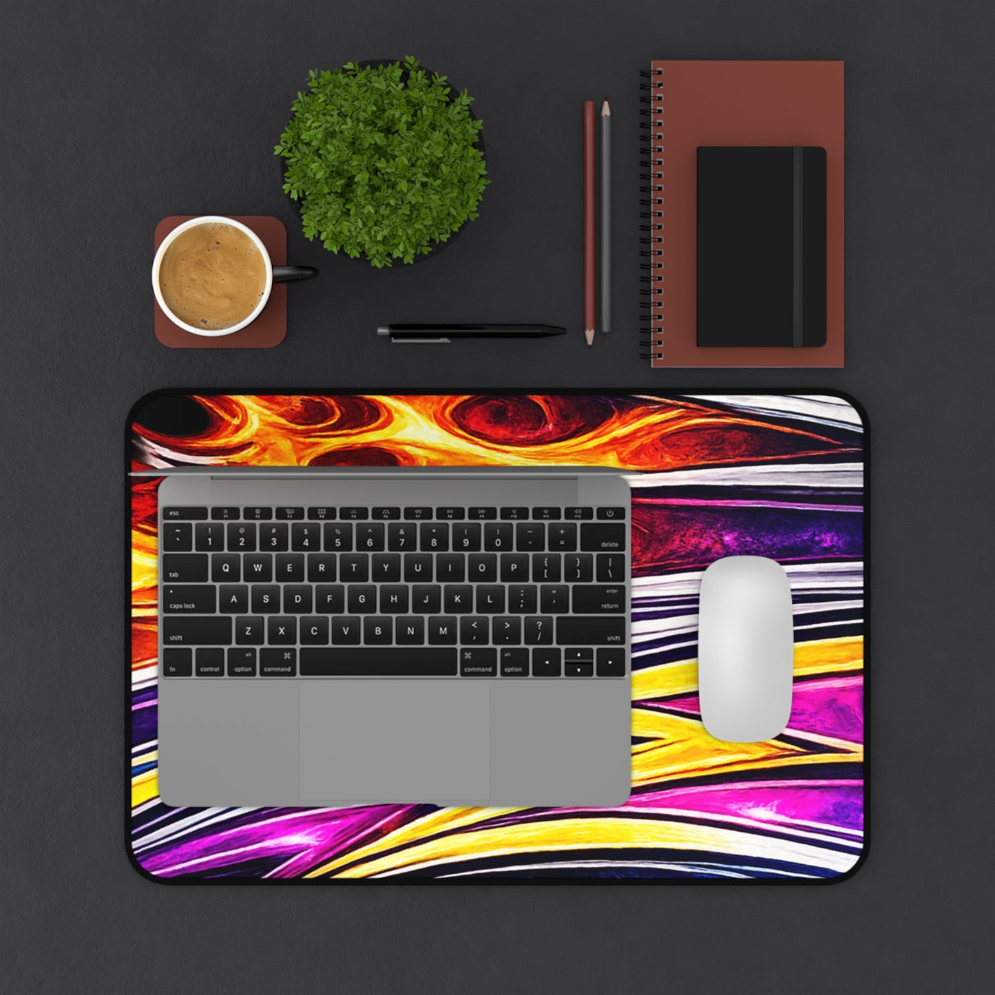 Abstract Flame Waves Desk Mat | Colorful Lightning Pattern