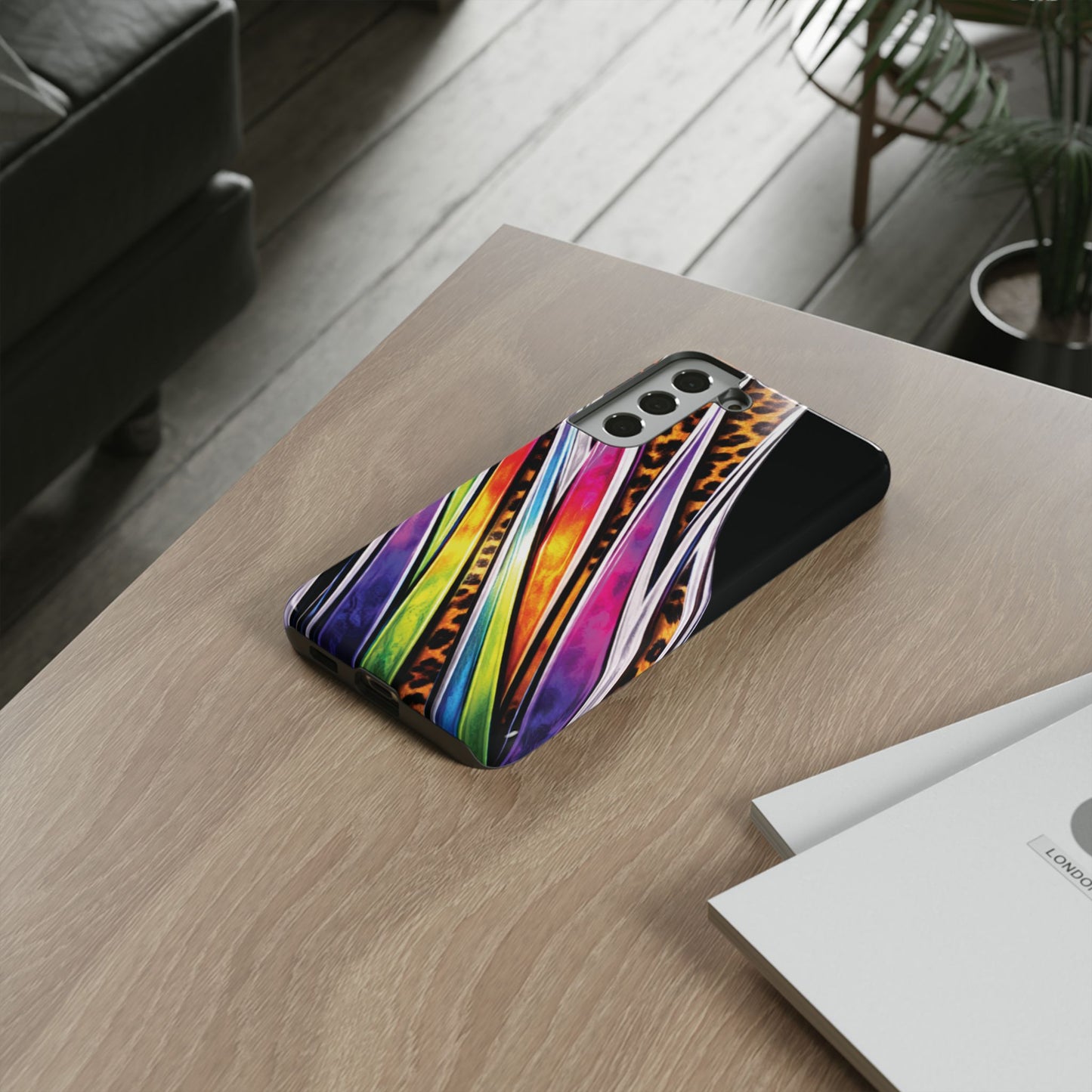 Colorful Stripes & Leopard Print Phone Case