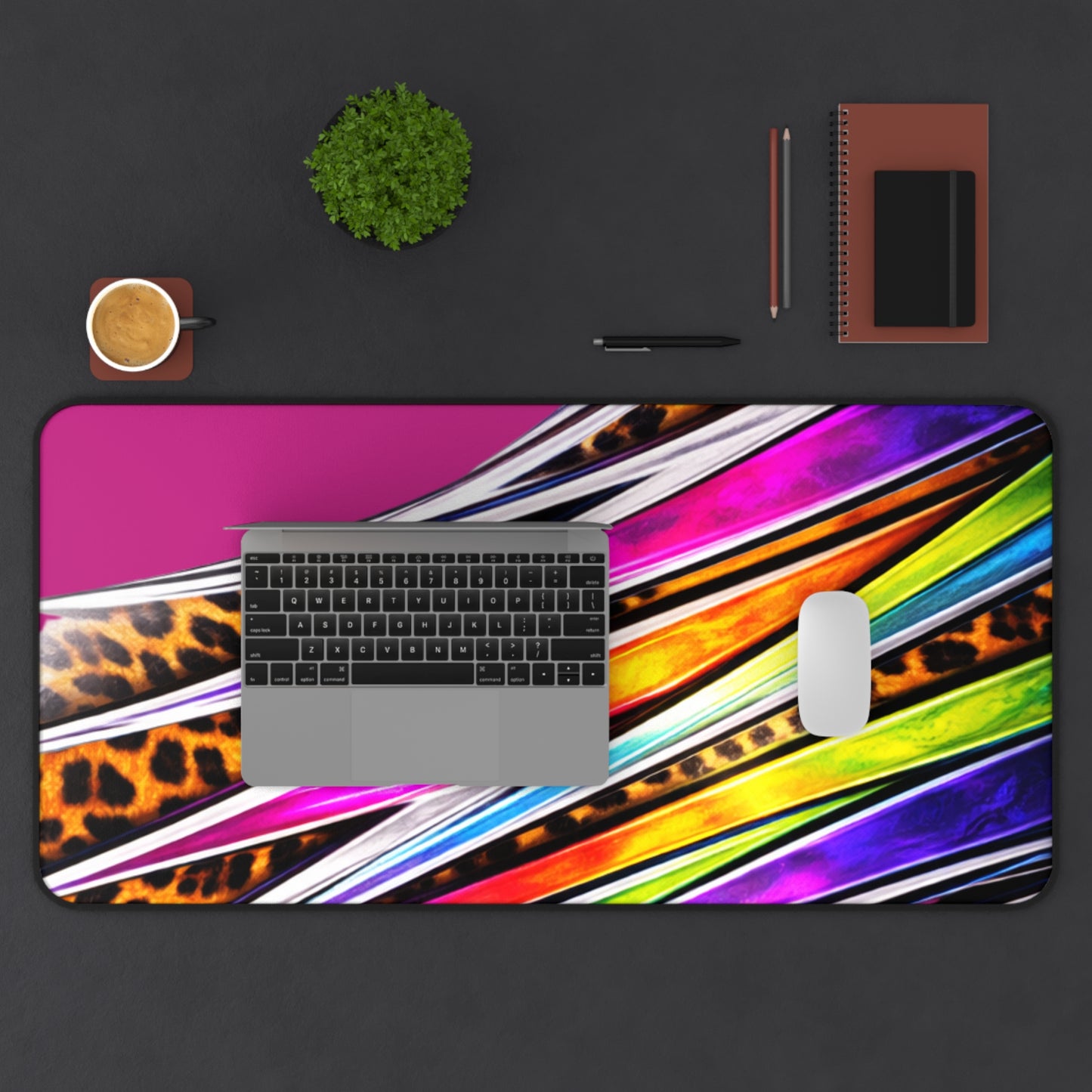 Neon Leopard Stripes Desk Mat | Colorful Abstract Mouse Pad