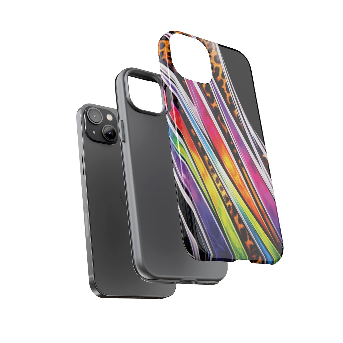 Colorful Stripes & Leopard Print Phone Case