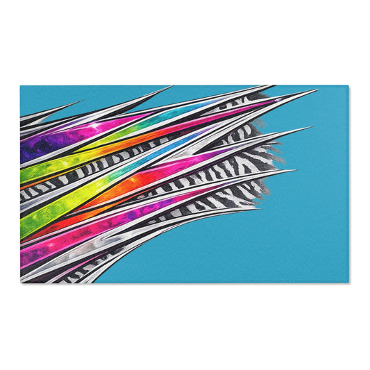 Turquoise Zebra Stripe Tear Area Rug — Colorful Rainbow Accent Rug