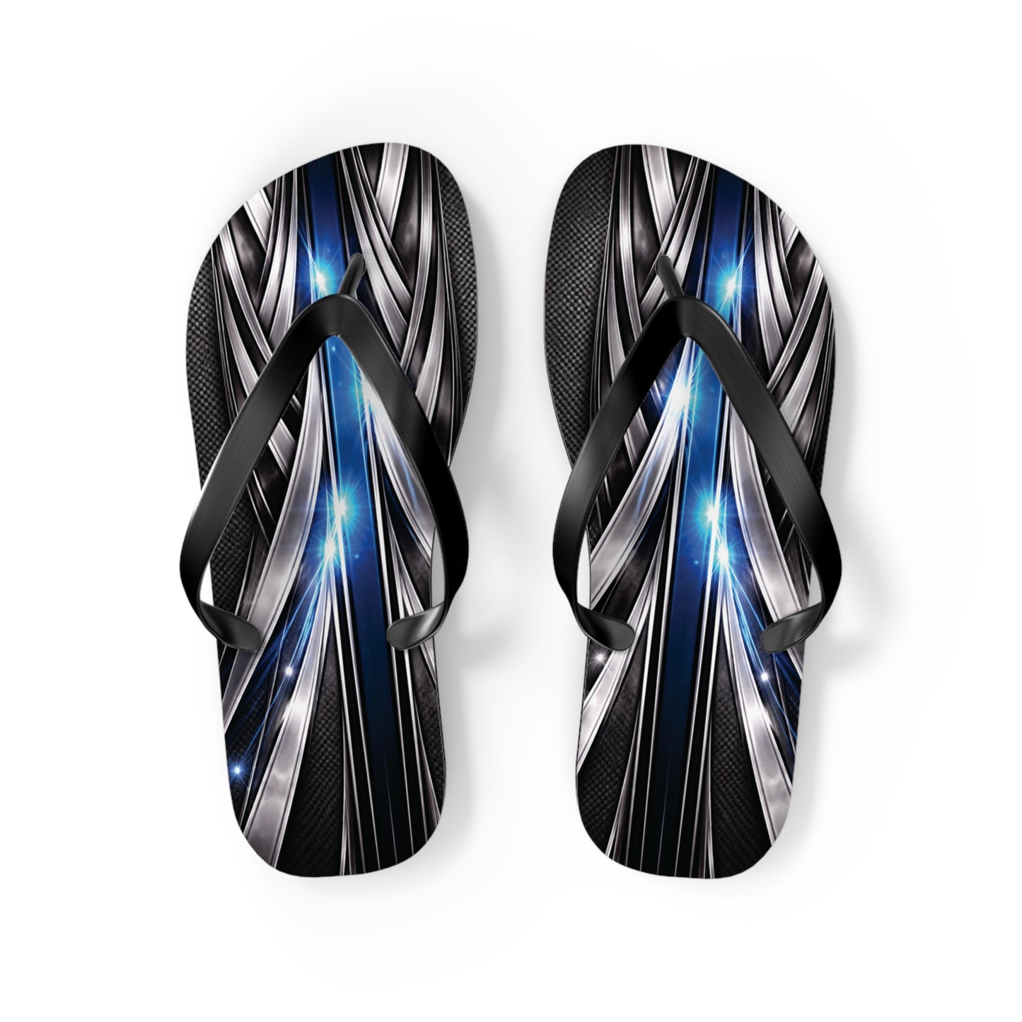 Abstract Metallic Blue Flip Flops — Futuristic Graphic Beach Sandals