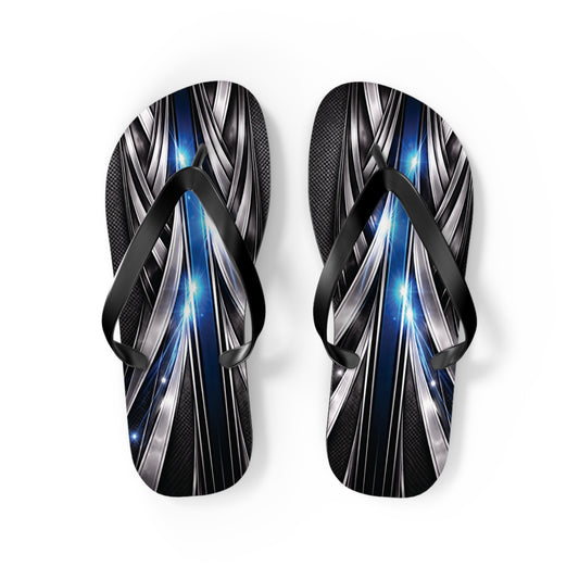 Abstract Metallic Blue Flip Flops — Futuristic Graphic Beach Sandals