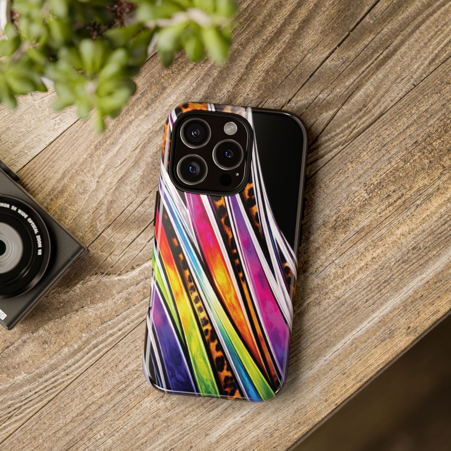 Colorful Stripes & Leopard Print Phone Case