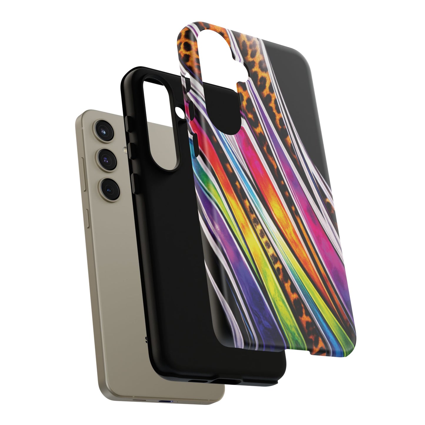 Colorful Stripes & Leopard Print Phone Case