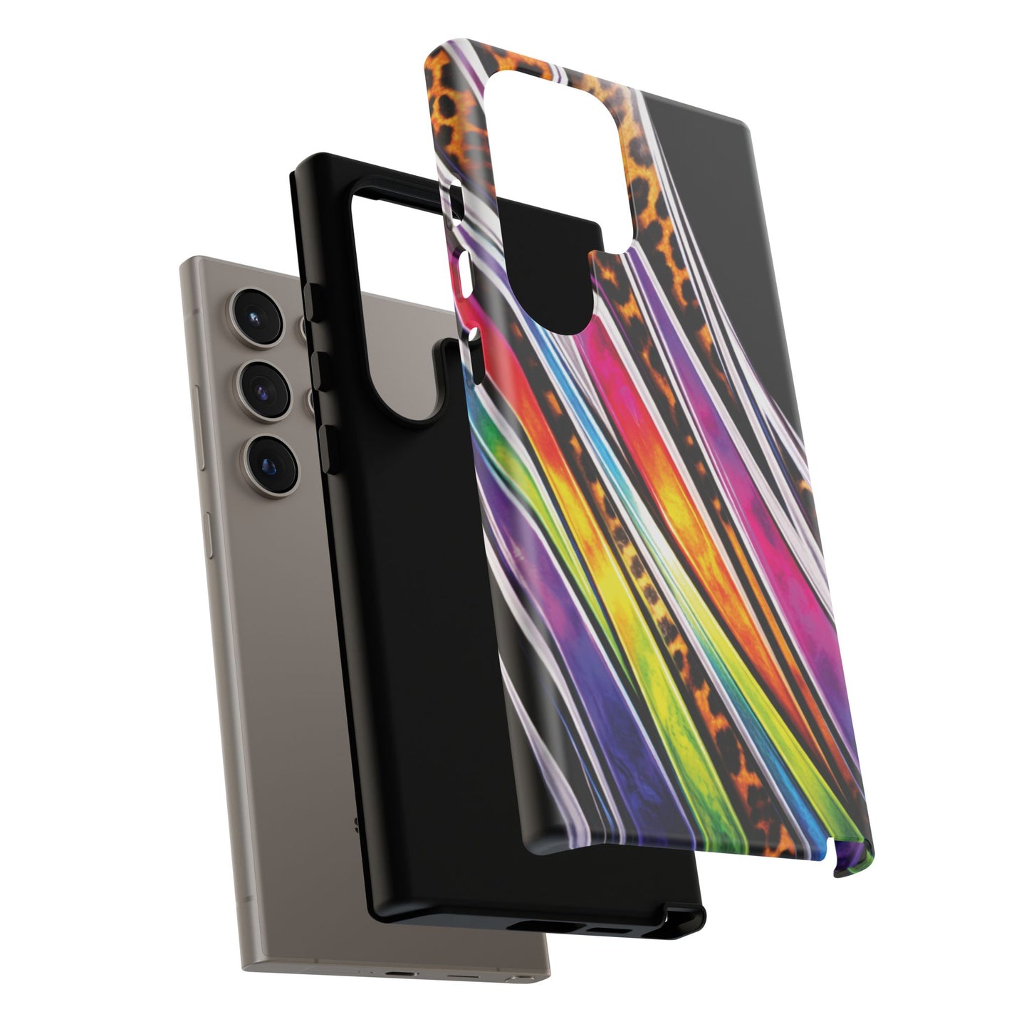 Colorful Stripes & Leopard Print Phone Case