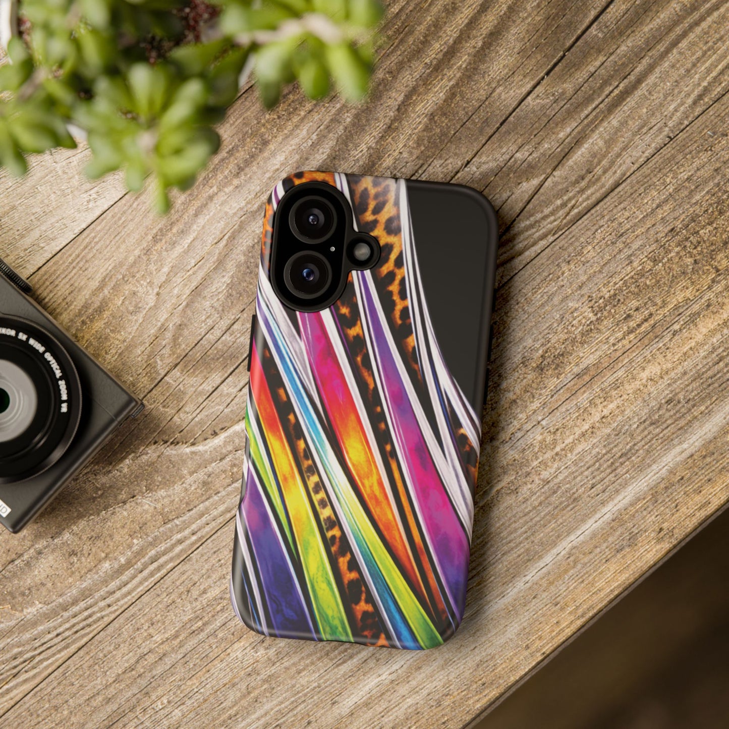 Colorful Stripes & Leopard Print Phone Case