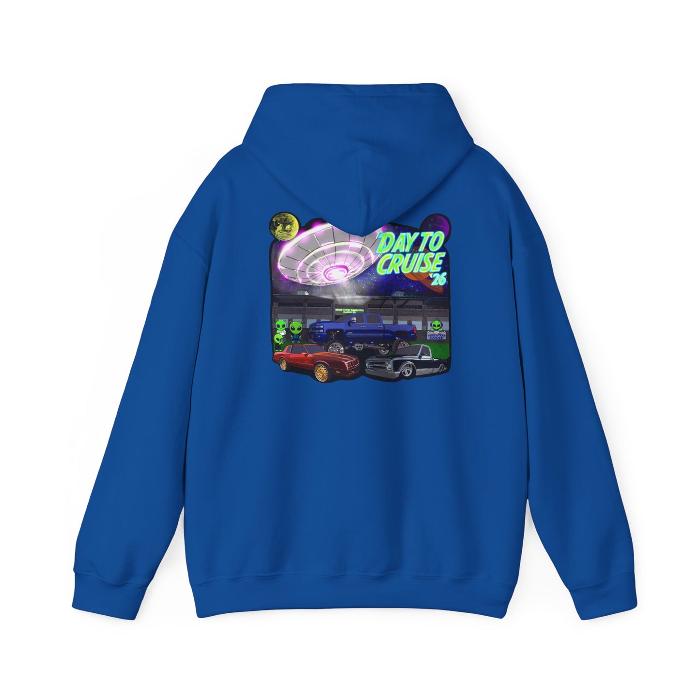 Cruise Night Hoodie — "Day To Cruise" Retro UFO Car Graphic