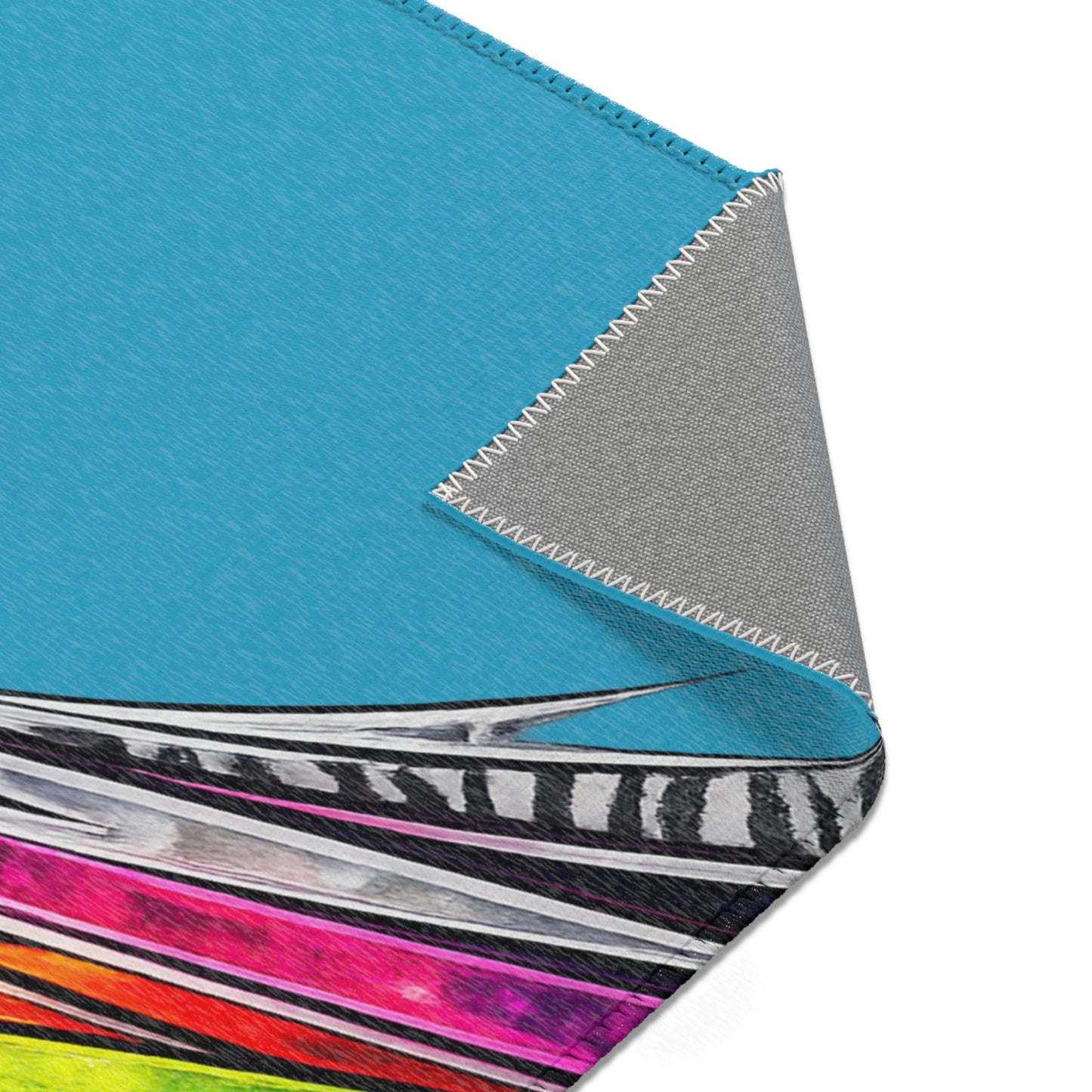 Turquoise Zebra Stripe Tear Area Rug — Colorful Rainbow Accent Rug