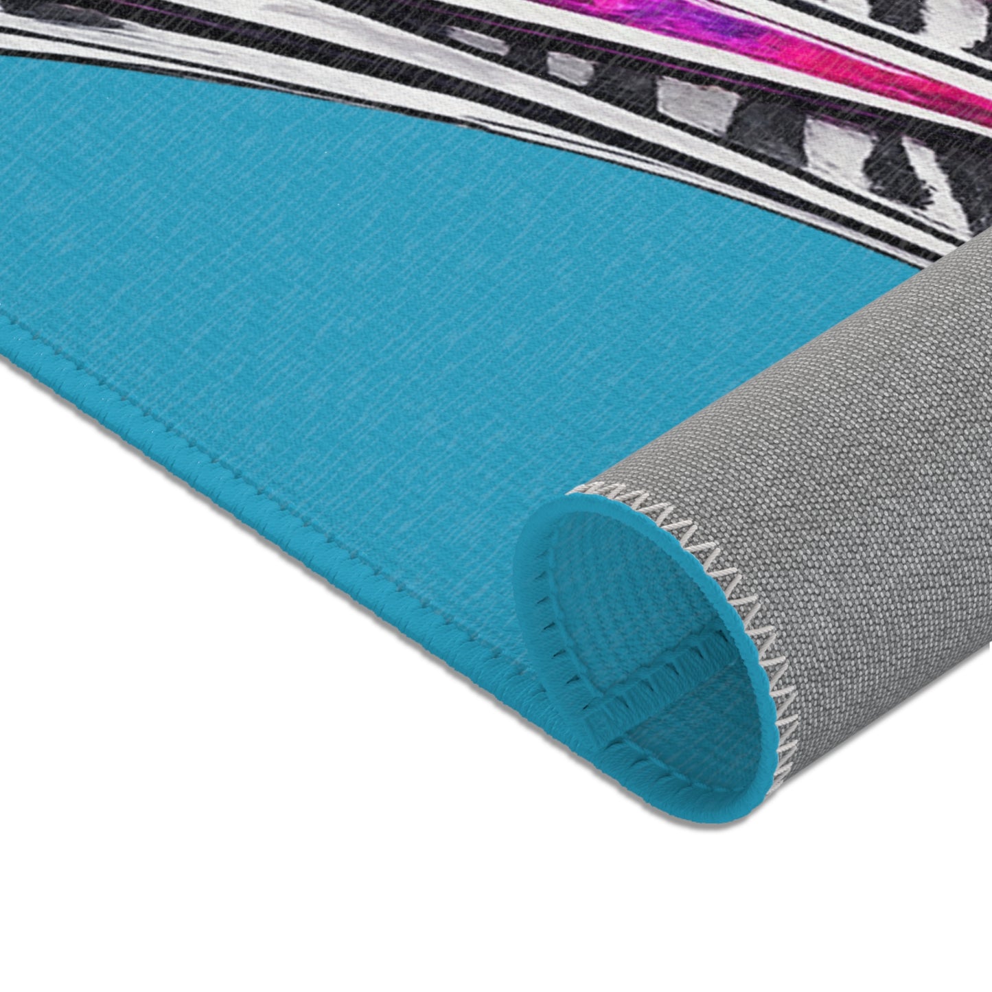 Turquoise Zebra Stripe Tear Area Rug — Colorful Rainbow Accent Rug