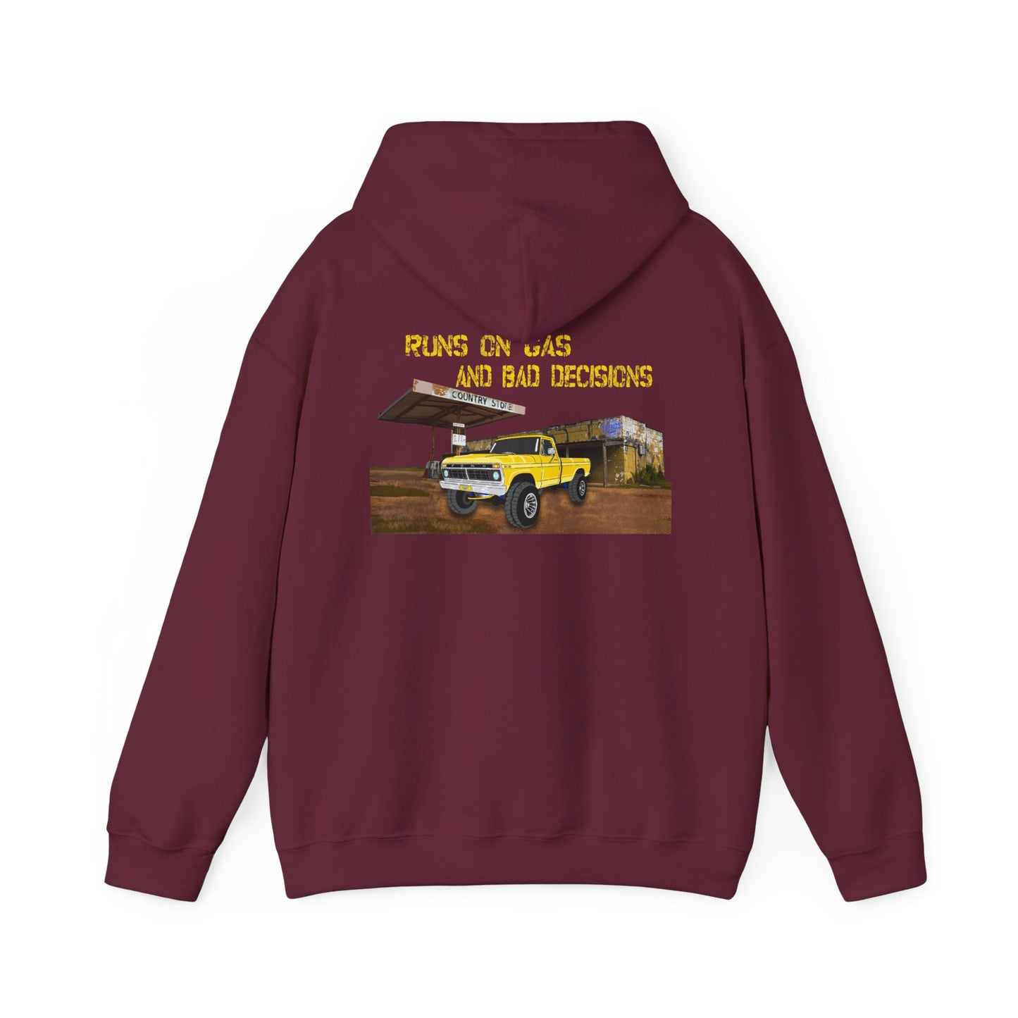 Hoodie — "Runs on Gas and Bad Decisions" Vintage Truck Graphic Hoodie
