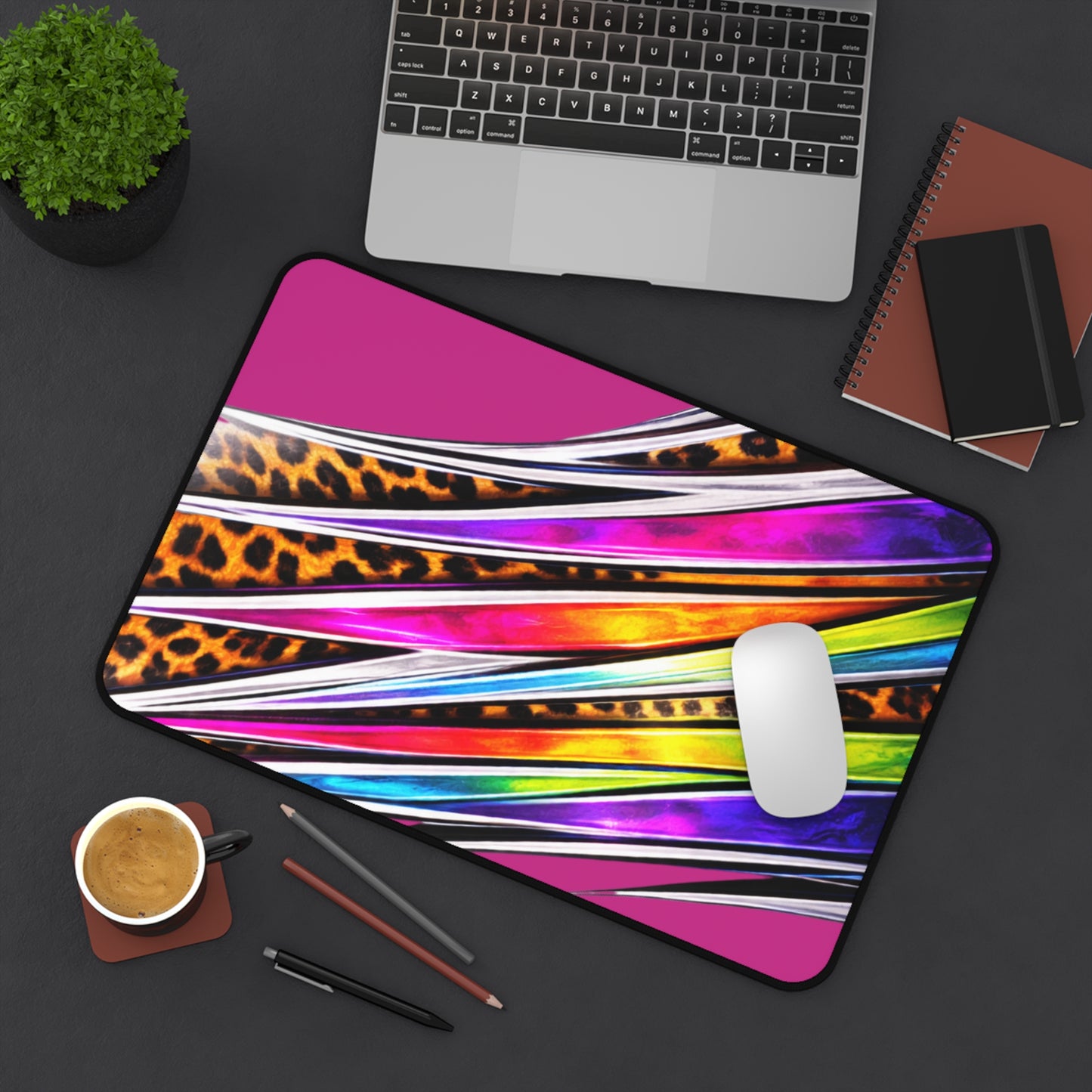 Neon Leopard Stripes Desk Mat | Colorful Abstract Mouse Pad