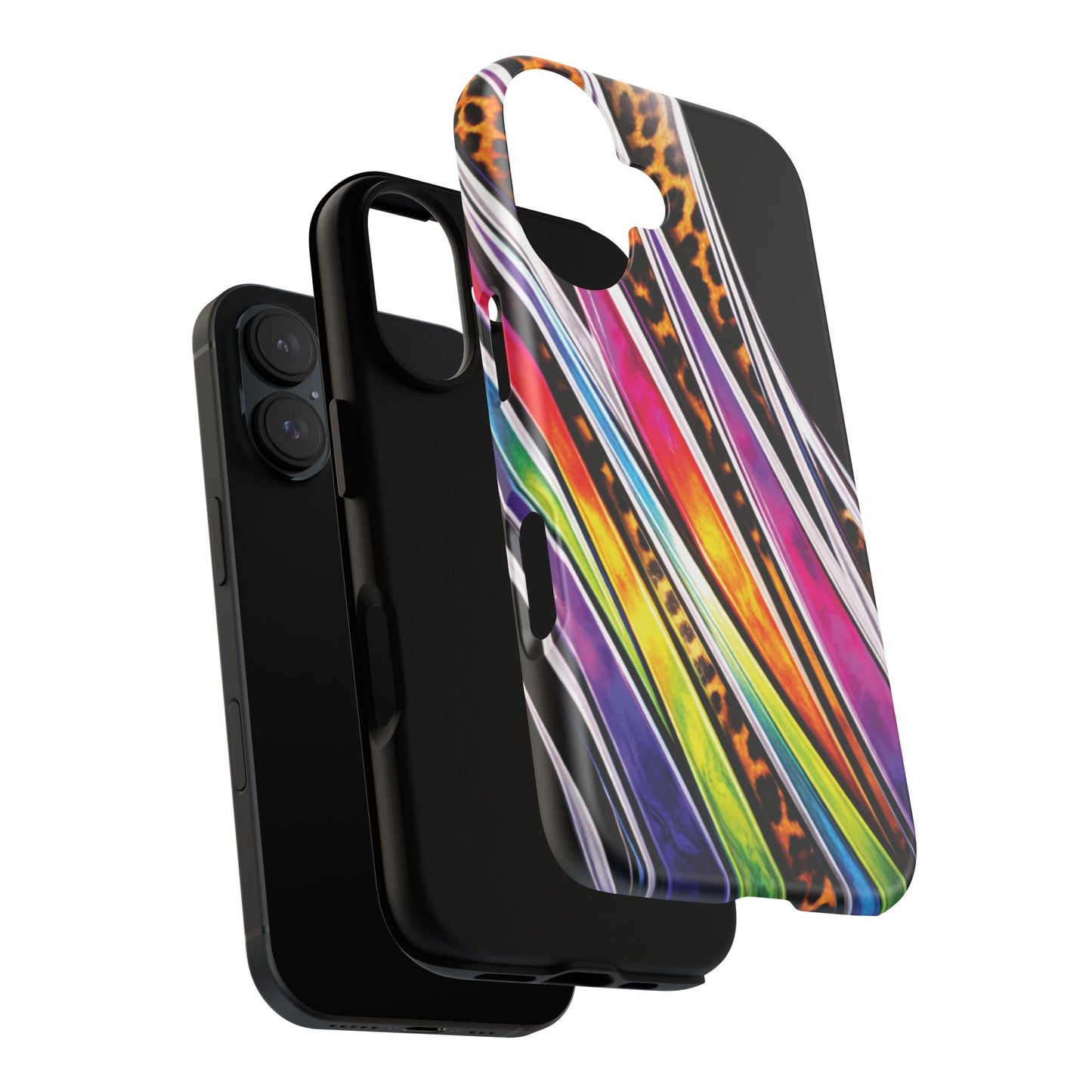 Colorful Stripes & Leopard Print Phone Case