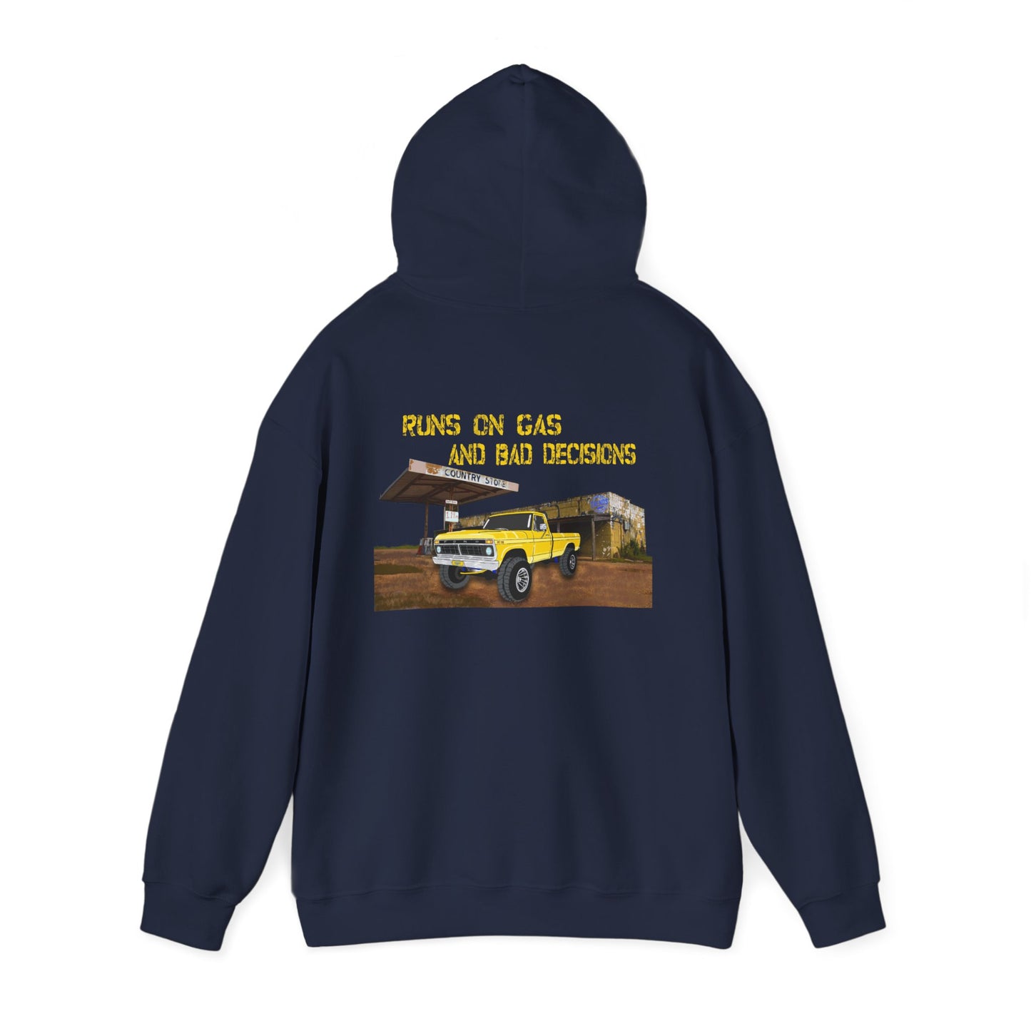 Hoodie — "Runs on Gas and Bad Decisions" Vintage Truck Graphic Hoodie