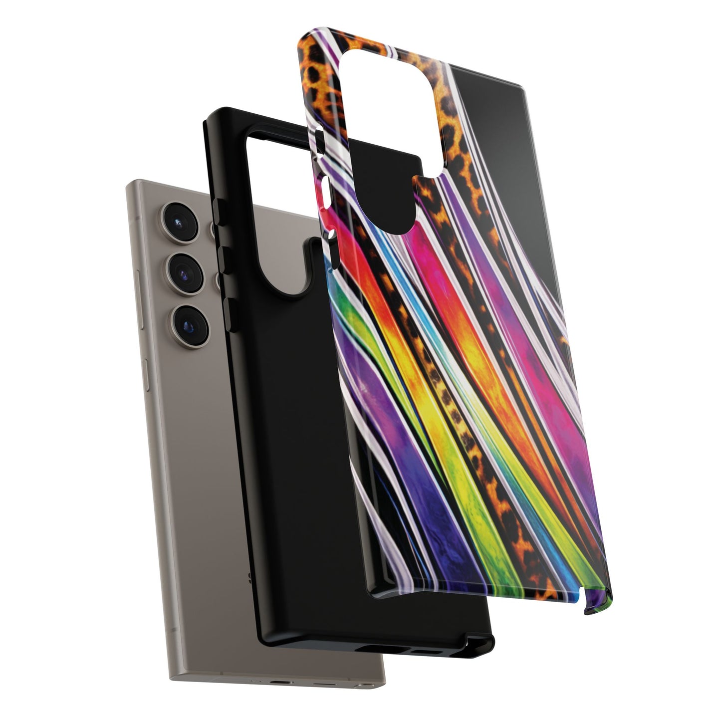 Colorful Stripes & Leopard Print Phone Case