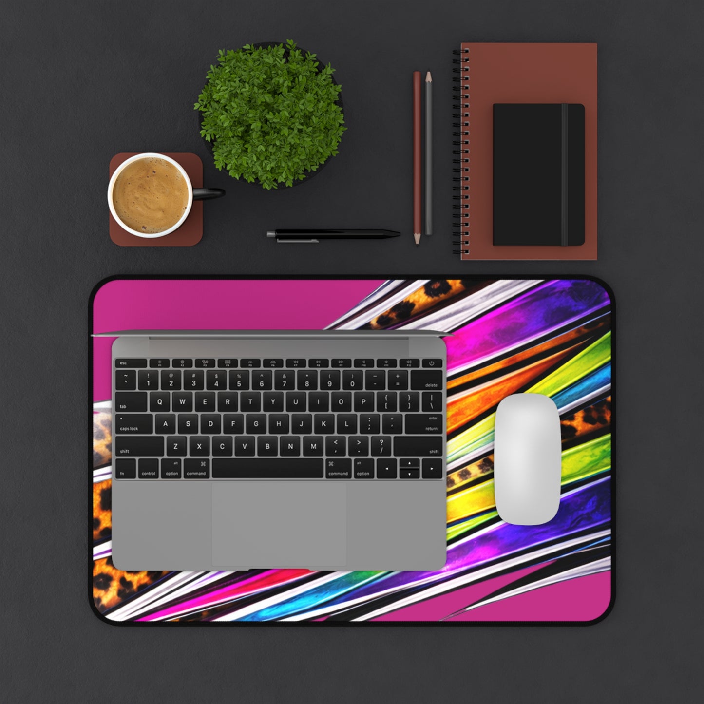 Neon Leopard Stripes Desk Mat | Colorful Abstract Mouse Pad