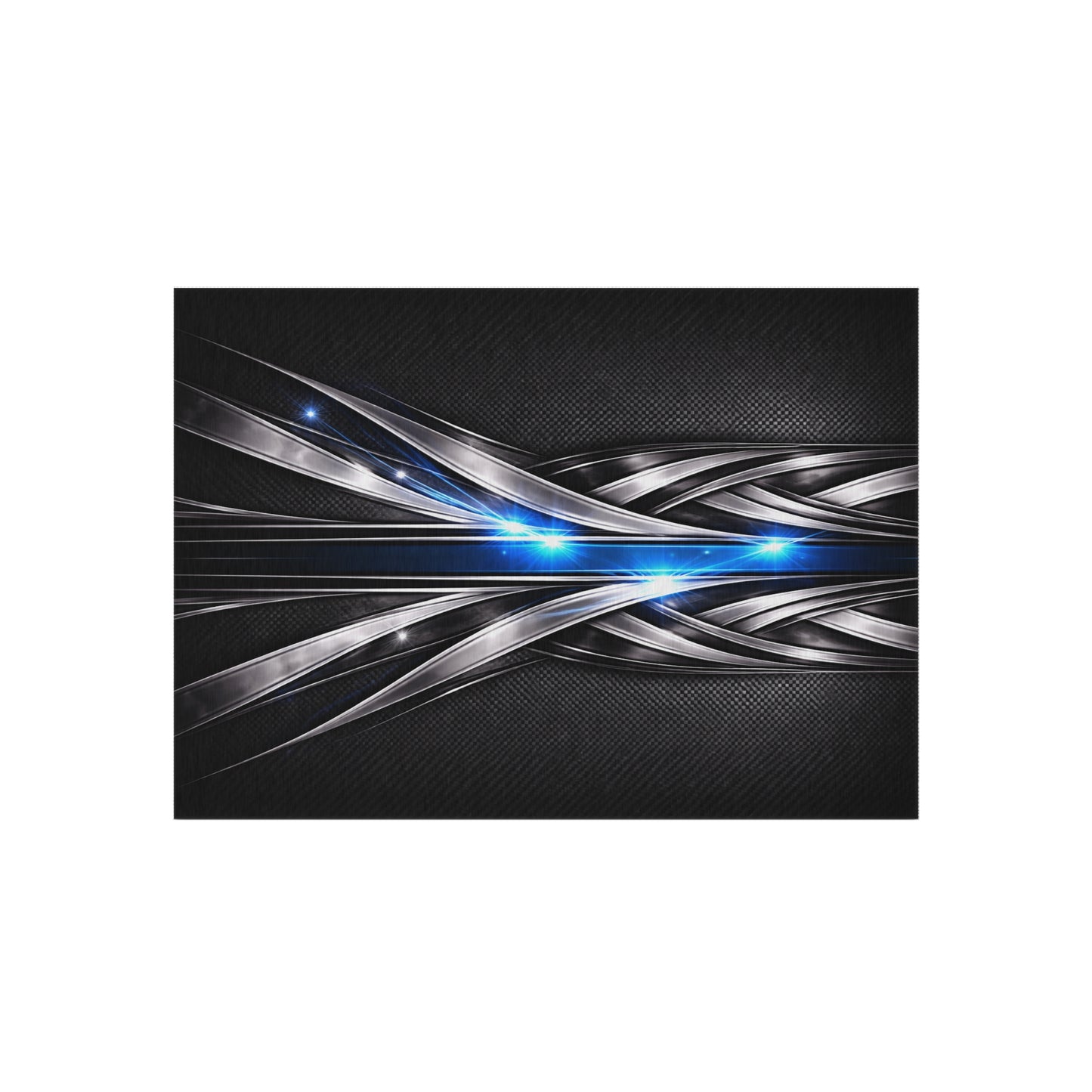 Futuristic Metal Weave Outdoor Rug with Blue Light Accents