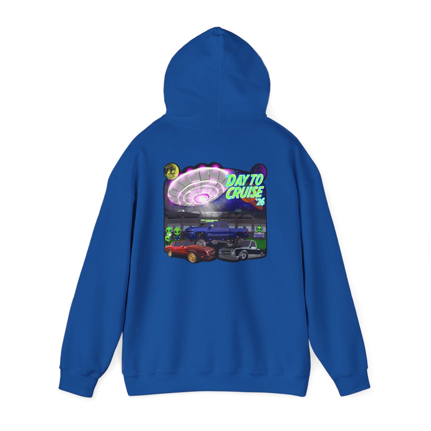 Cruise Night Hoodie — "Day To Cruise" Retro UFO Car Graphic