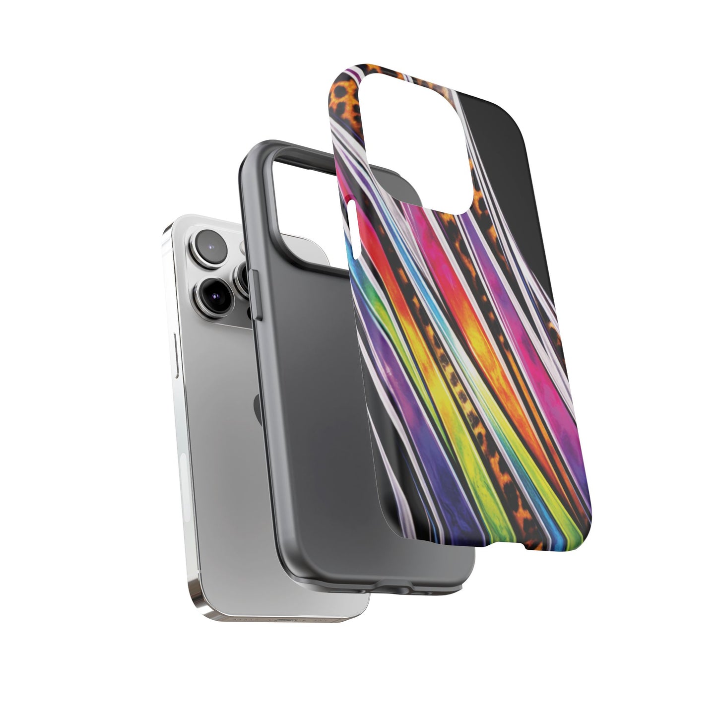Colorful Stripes & Leopard Print Phone Case