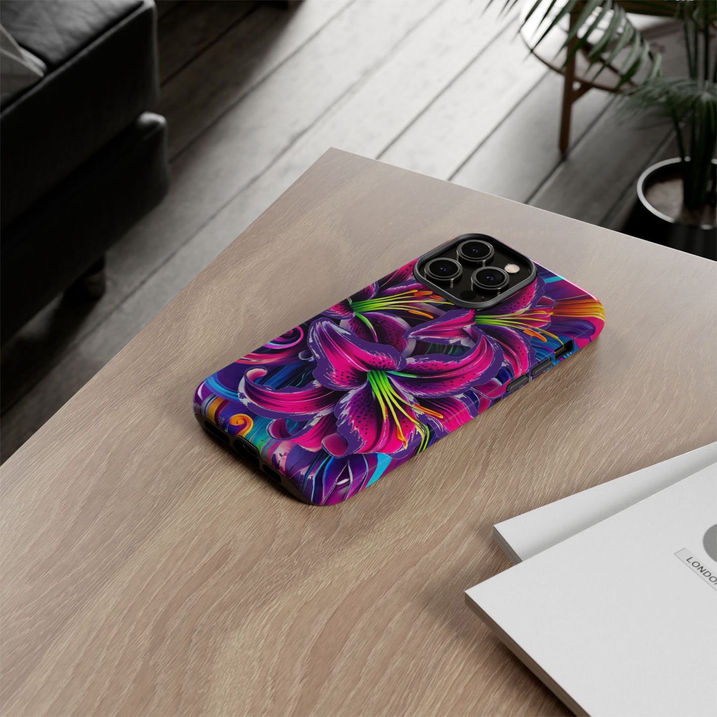 Neon Lily Illustration Tough Case | Floral Phone Cover