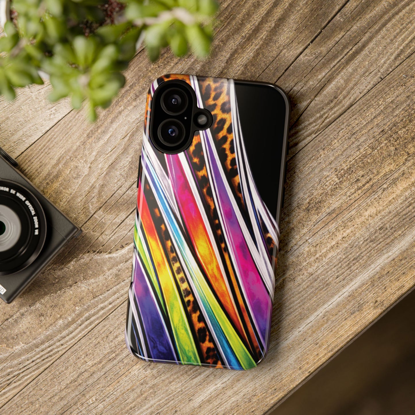 Colorful Stripes & Leopard Print Phone Case