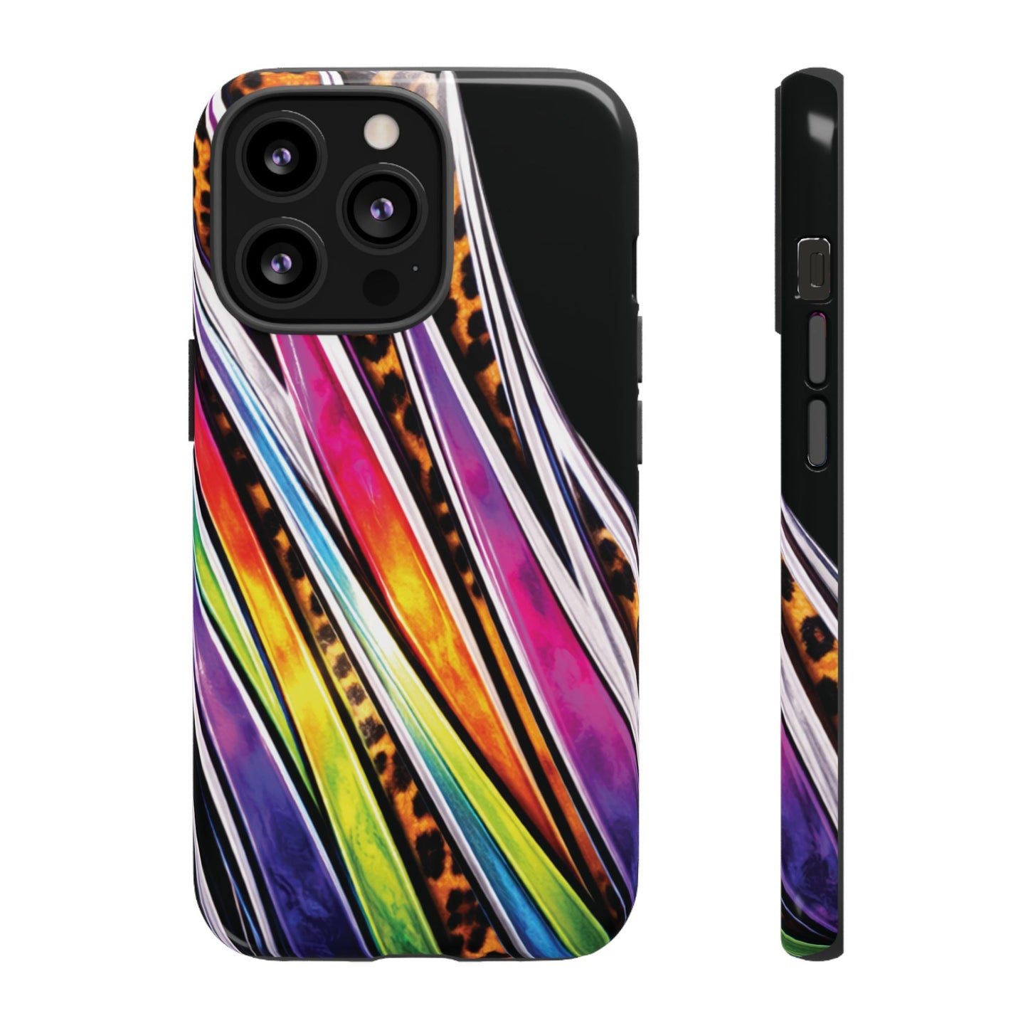 Colorful Stripes & Leopard Print Phone Case