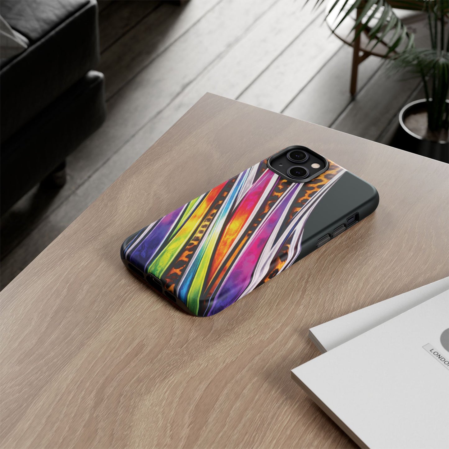 Colorful Stripes & Leopard Print Phone Case