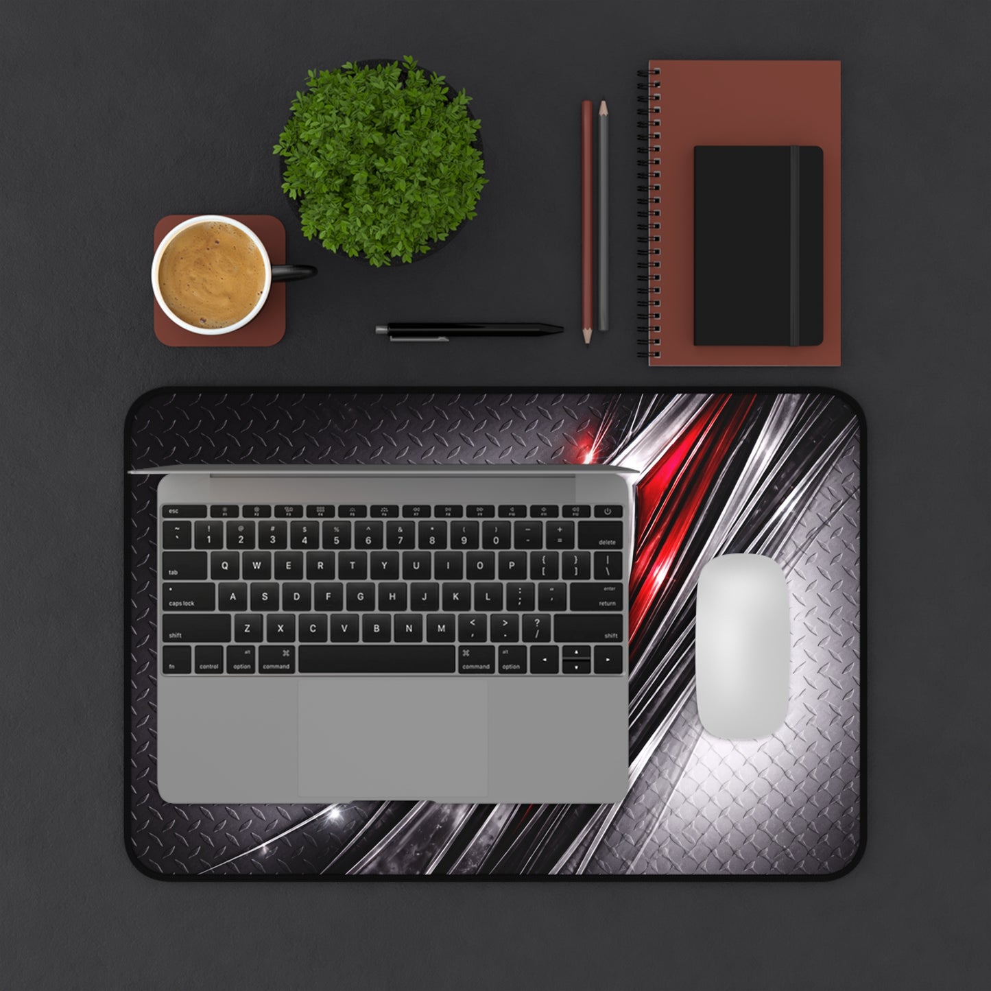 Red and Silver Metallic Abstract Desk Mat | Gaming Mousepad
